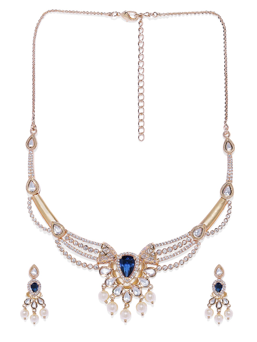 

AccessHer Rose Gold-Plated Blue Handcrafted American Diamond & Sapphire Jewellery Set