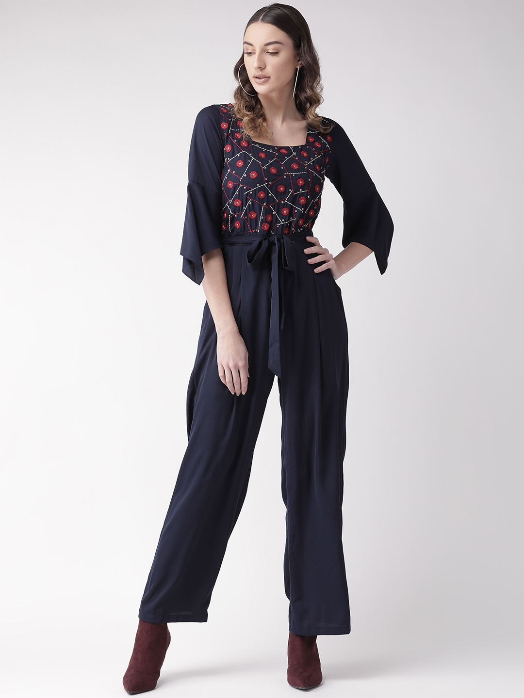 

Antheaa Women Navy Blue & Red Embroidered Detail Basic Jumpsuit