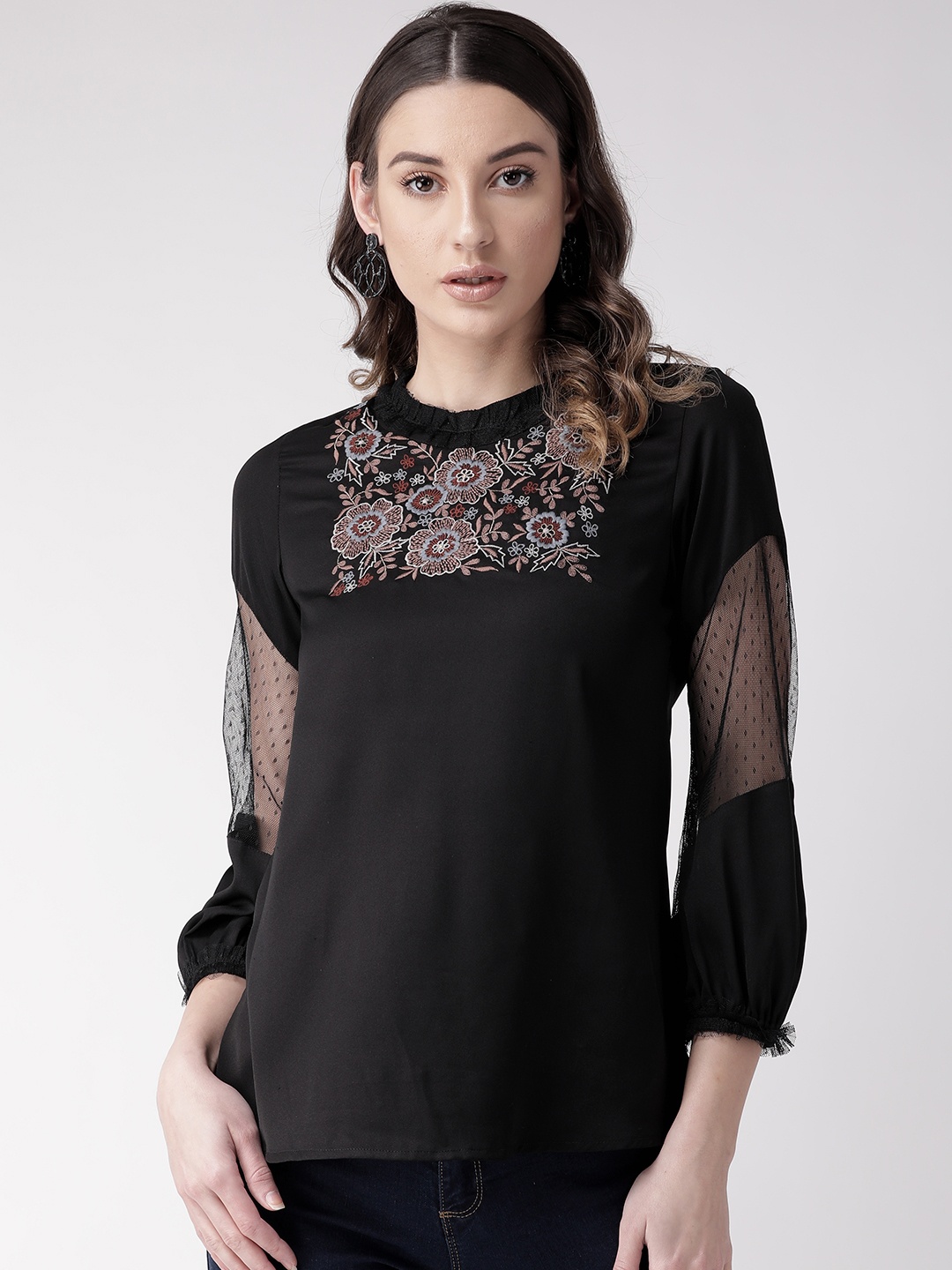 

Antheaa Women Black Embroidered Top