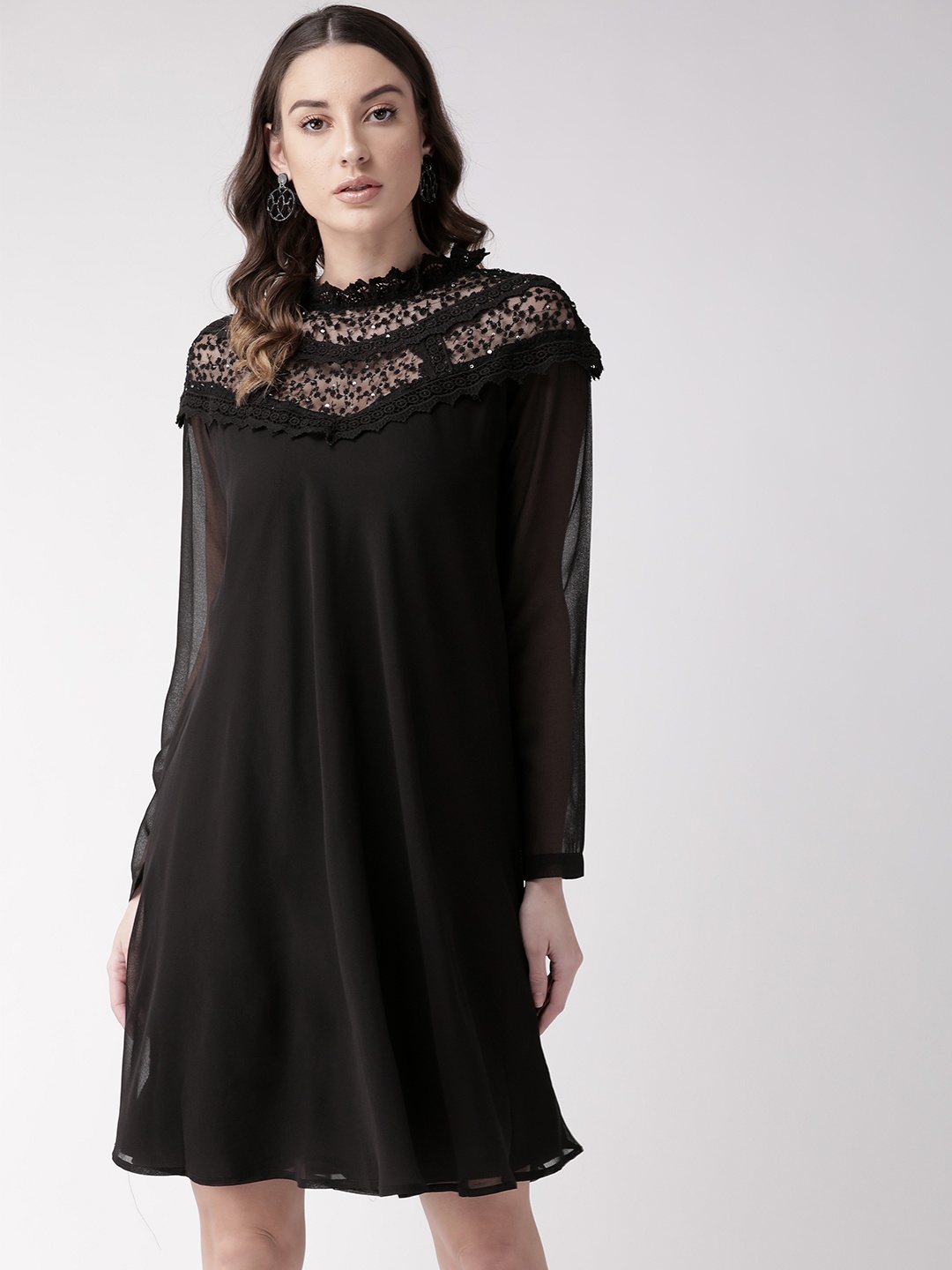 

Antheaa Women Black Semi-Sheer Solid Shift Dress
