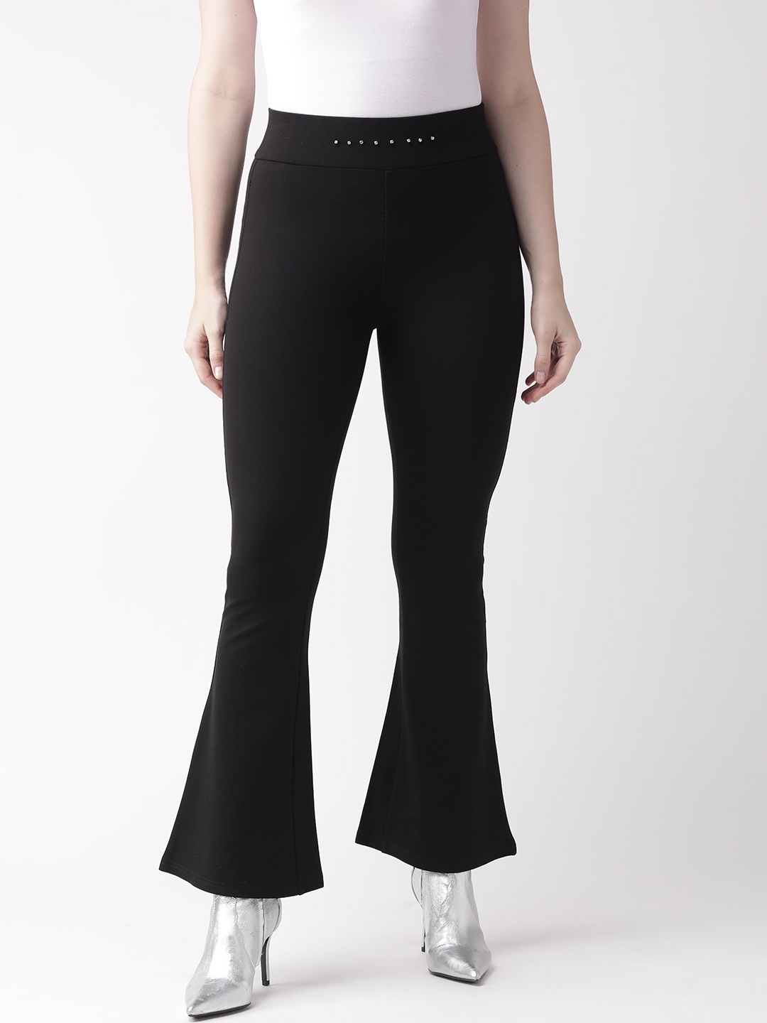 

Antheaa Women Black Skinny Fit Solid Flared Treggings