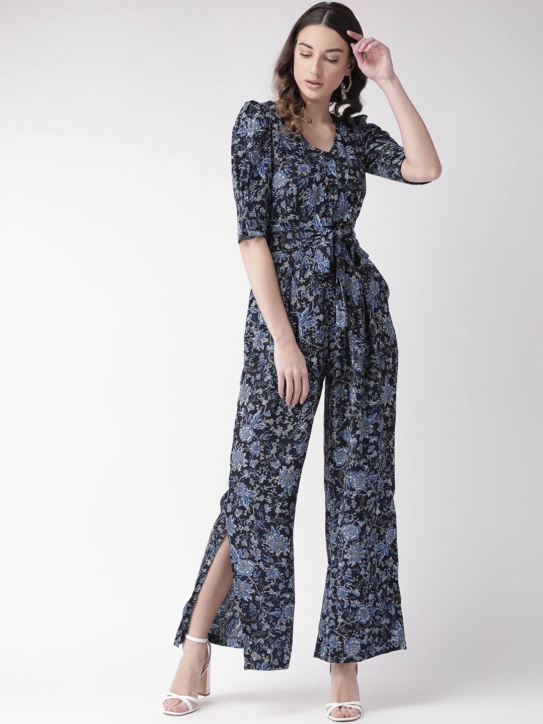 

Antheaa Women Blue & Grey Printed Basic Jumpsuit