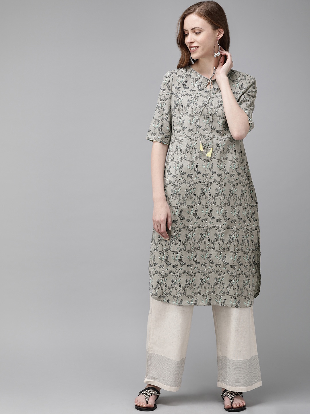 

Anouk Women Green Printed Straight Kurta