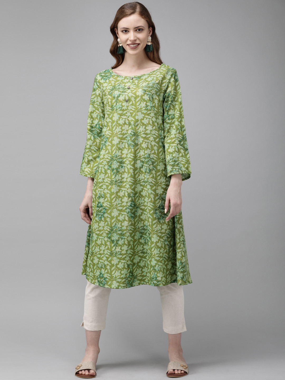 

Anouk Women Green Printed Anarkali Kurta