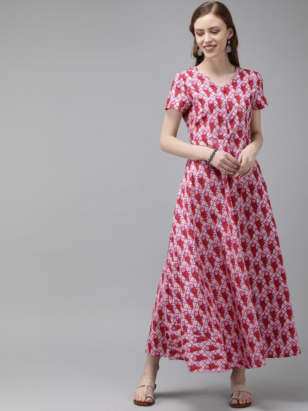 

Anouk Women Pink Printed Anarkali Fusion Kurta