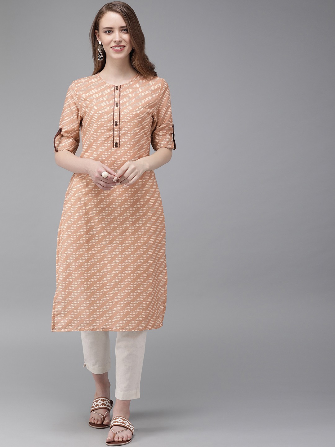 

Anouk Women Beige Printed Straight Kurta