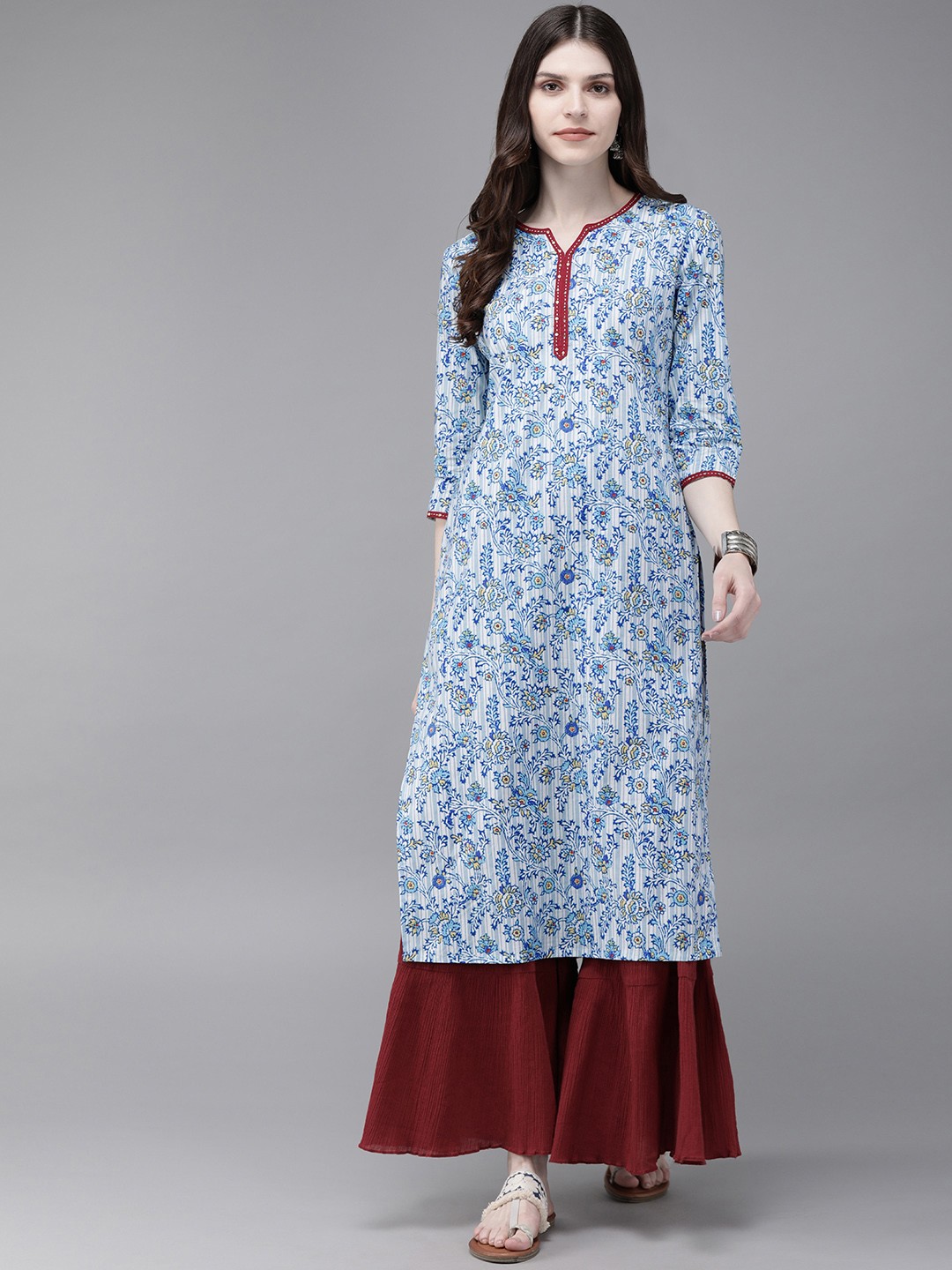 

Anouk Women Blue & White Printed Straight Kurta