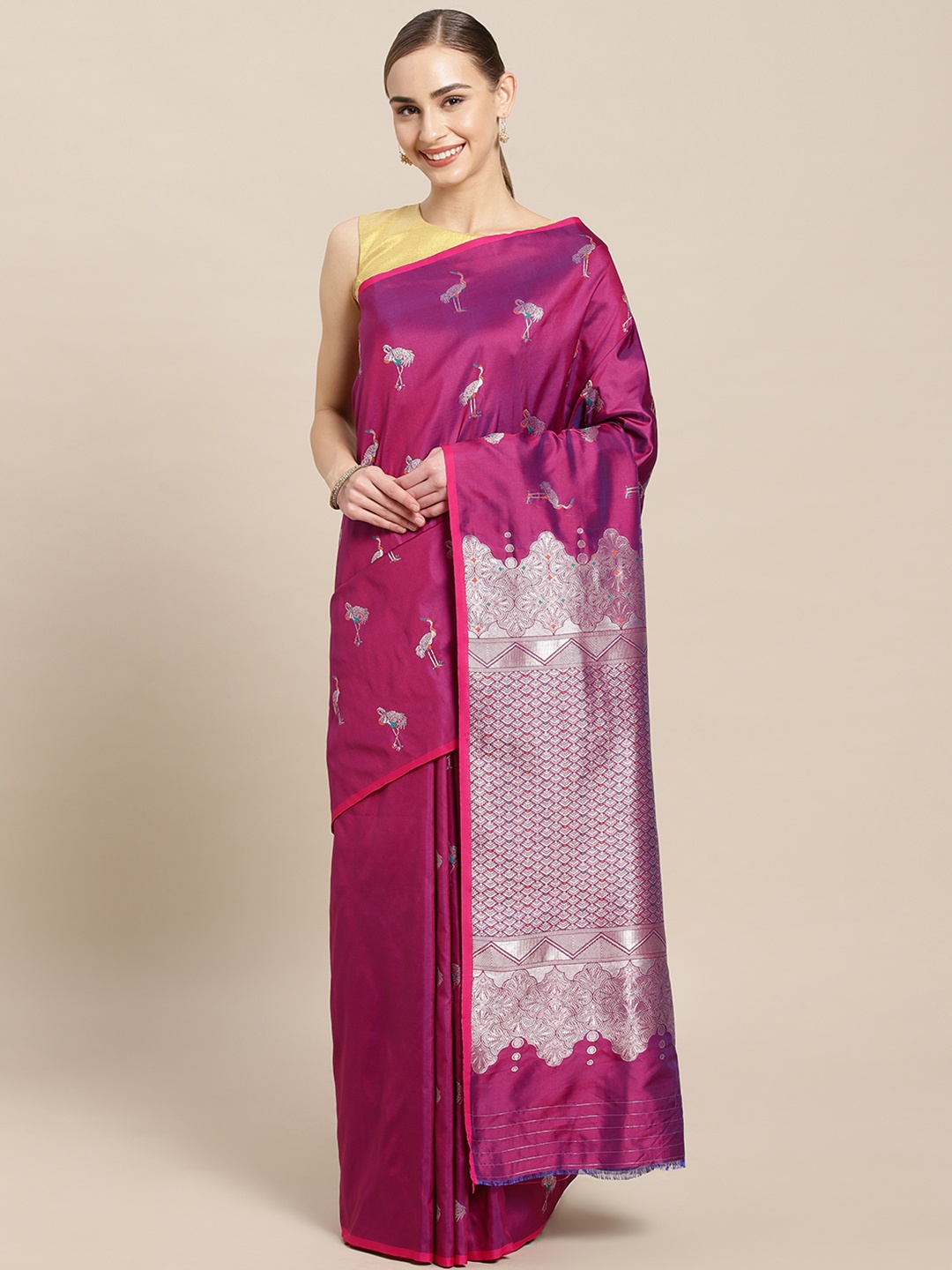 

Mitera Purple Silk Blend Woven Design Kanjeevaram Saree