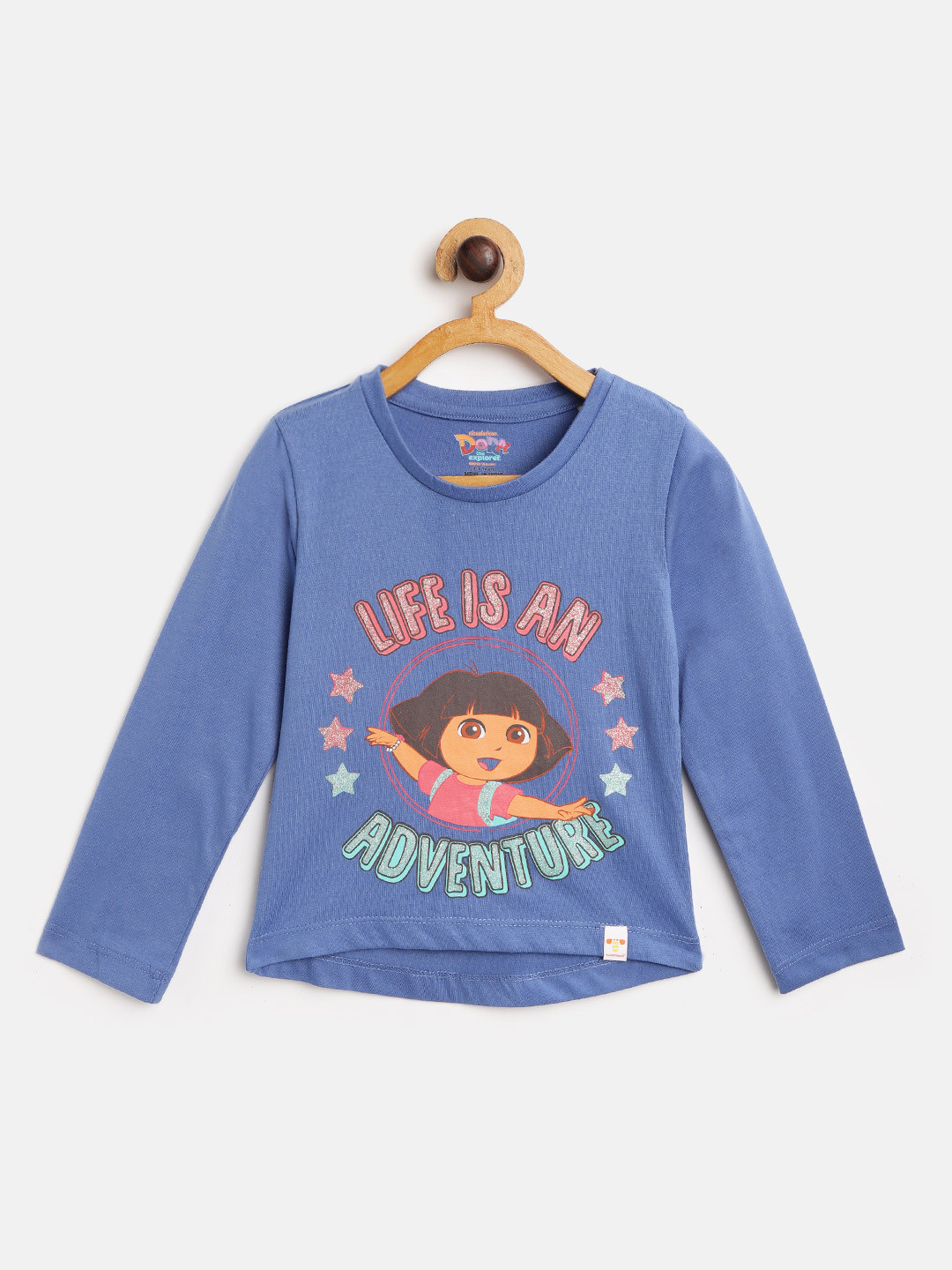 

toothless Girls Blue Dora Printed Round Neck T-shirt