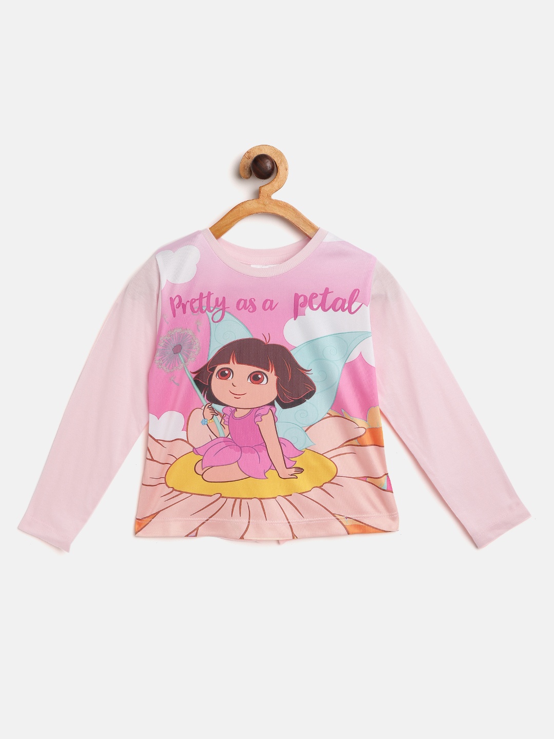 

toothless Girls Pink Dora Printed Round Neck T-shirt