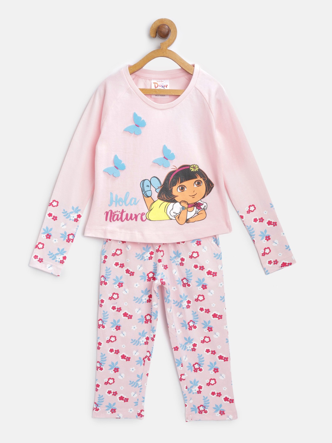 

toothless Girls Pink & Blue Printed Night suit