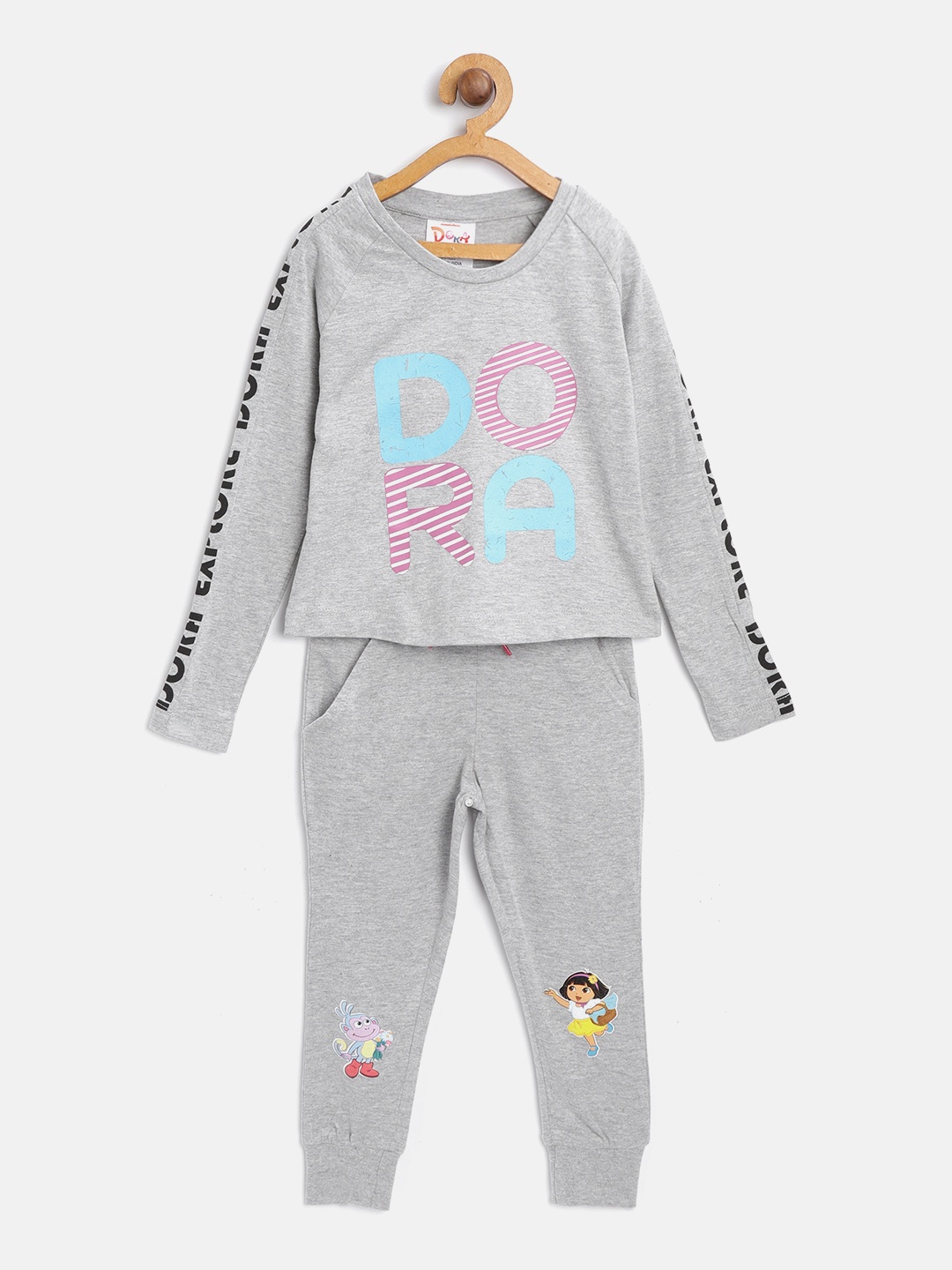 

toothless Girls Grey Melange Dora Printed Night suit