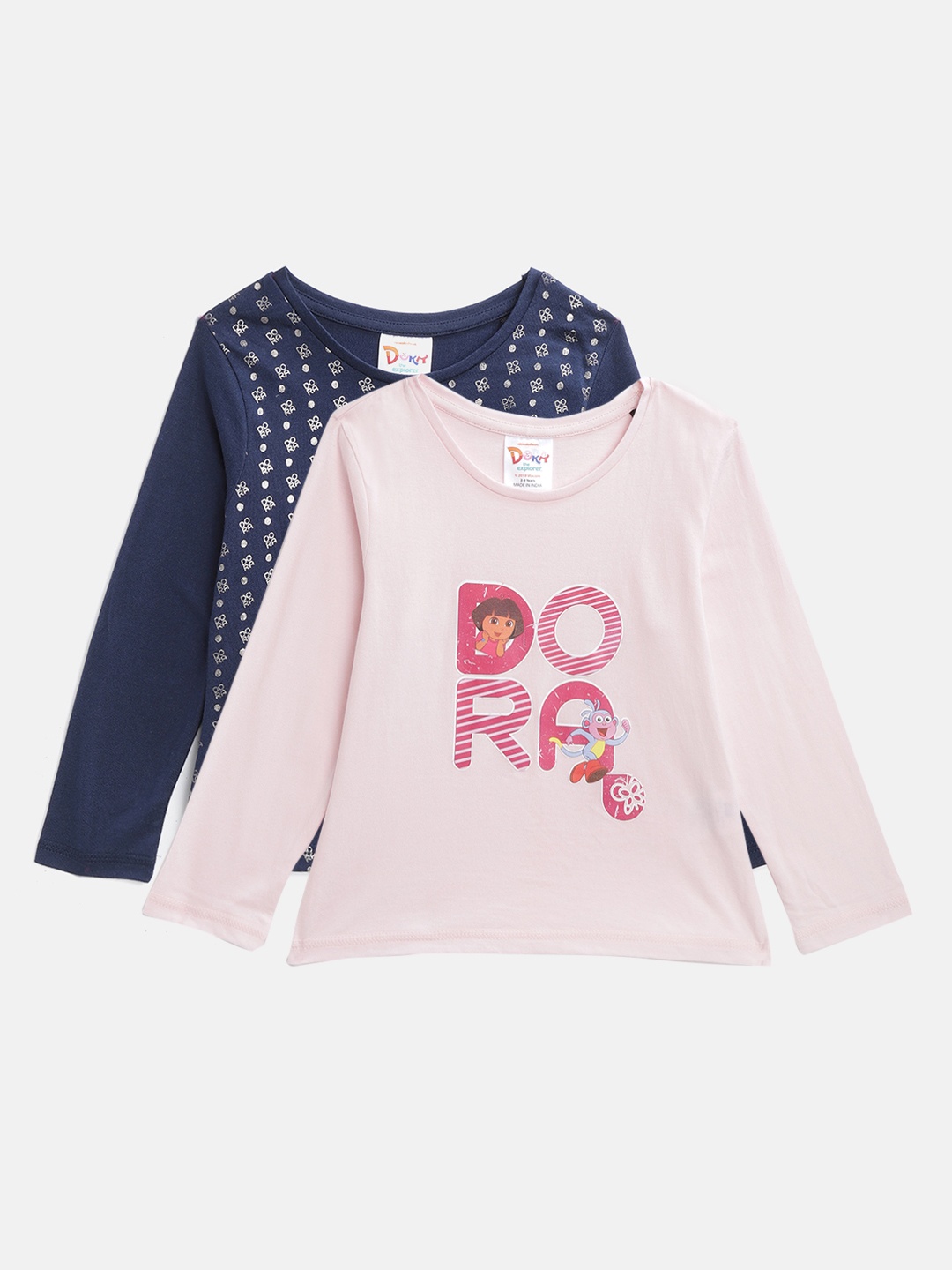 

toothless Girls Pack of 2 Printed Pure Cotton T-shirt, Pink