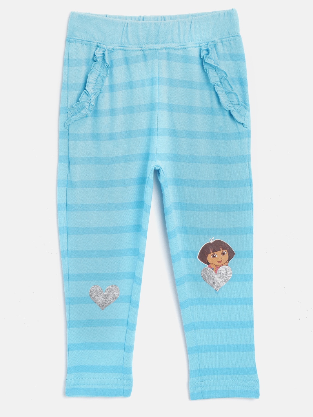 

toothless Girls Blue Striped Ankle-Length Leggings