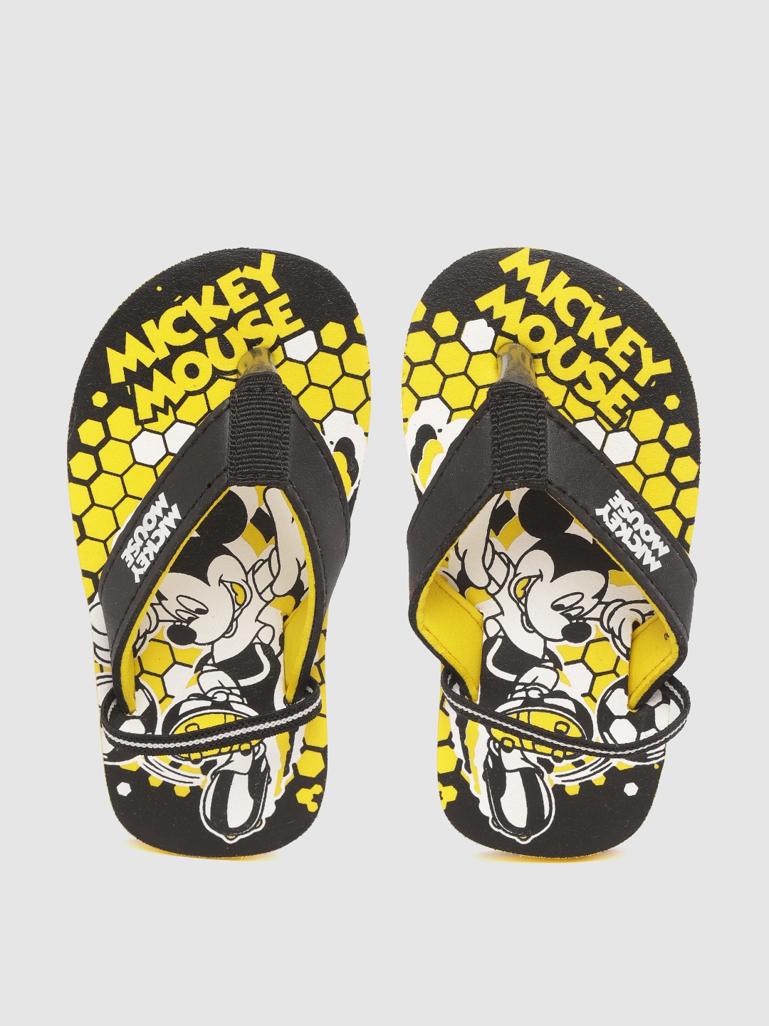 

toothless Boys Black & Yellow Mickey Printed Thong Flip-Flops with Backstrap