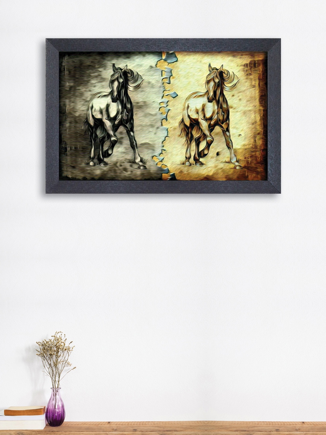 

nest ART Grey & Brown Abstract Beautiful Horses Framed Synthetic Wood Wall Art