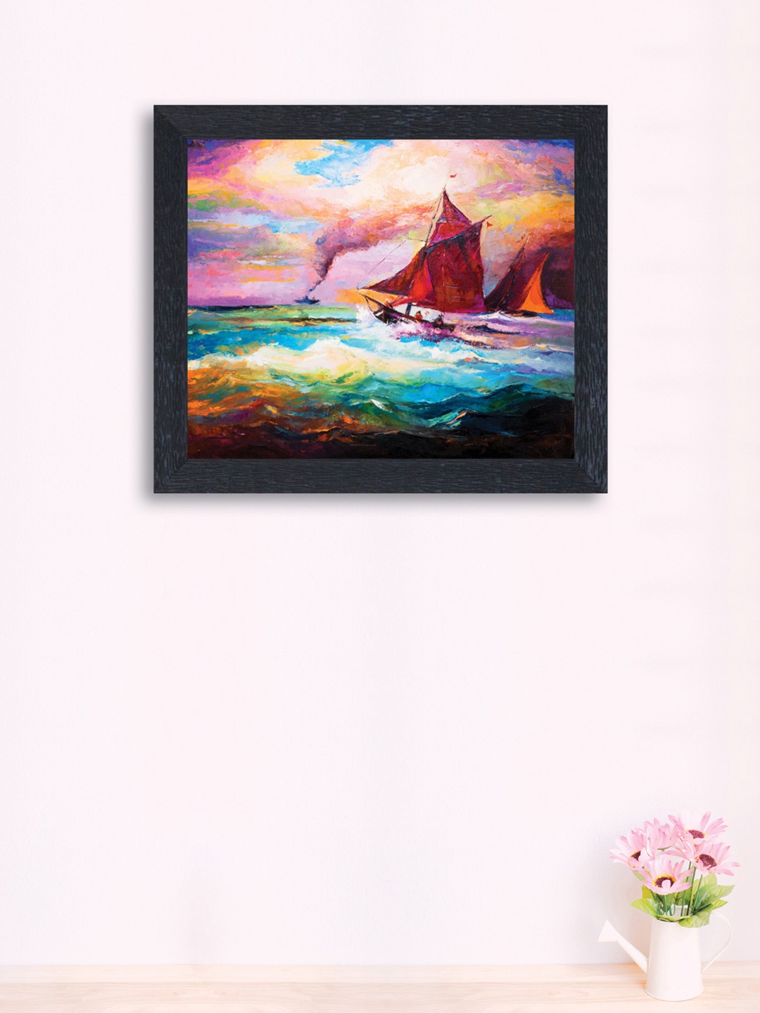 

nest ART Blue and Red Sailor Boat in the Storm Framed Wood Wall Art