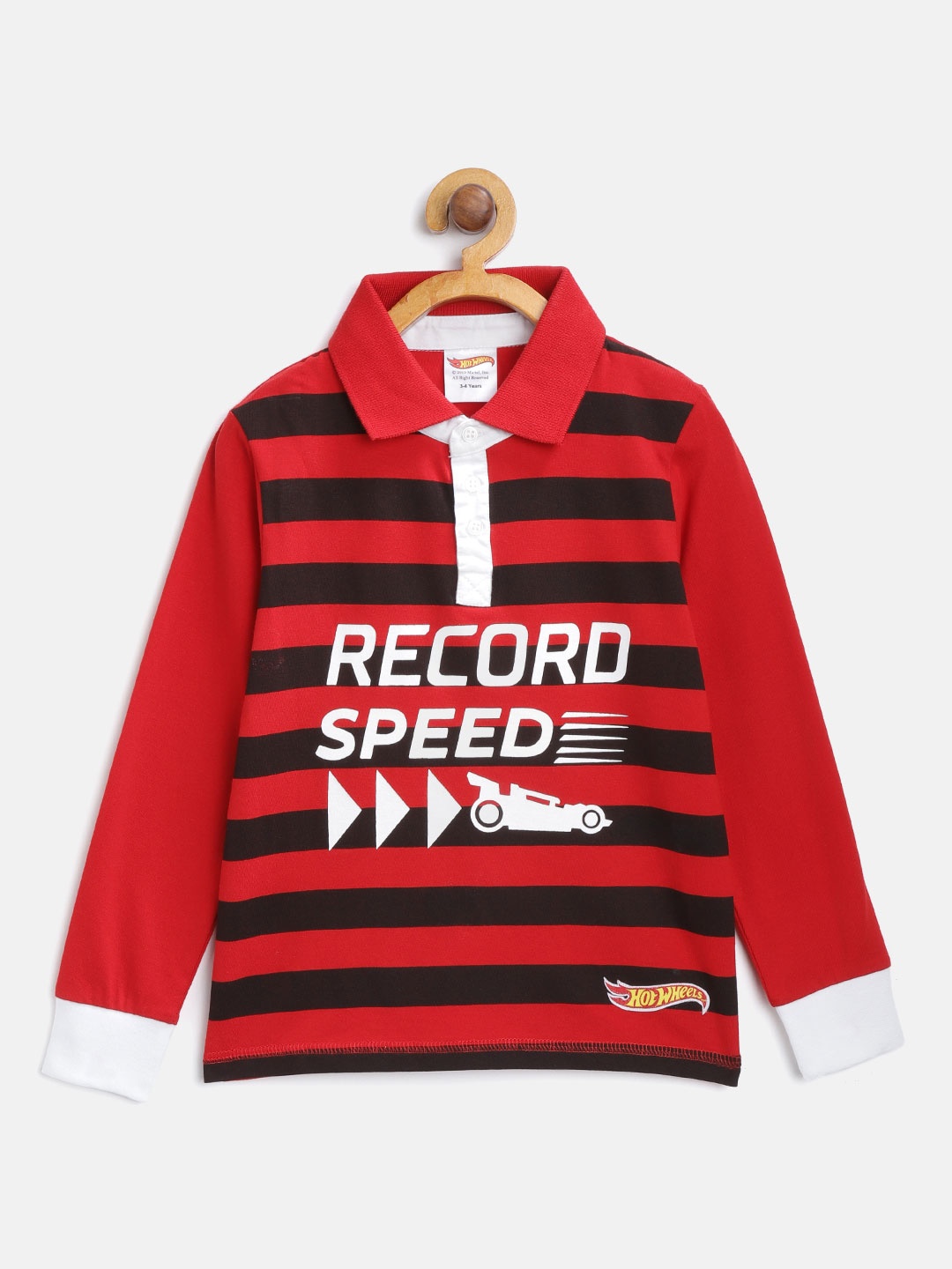 

toothless Boys Red & Black Hot Wheels Striped Polo Collar Pure Cotton T-Shirt