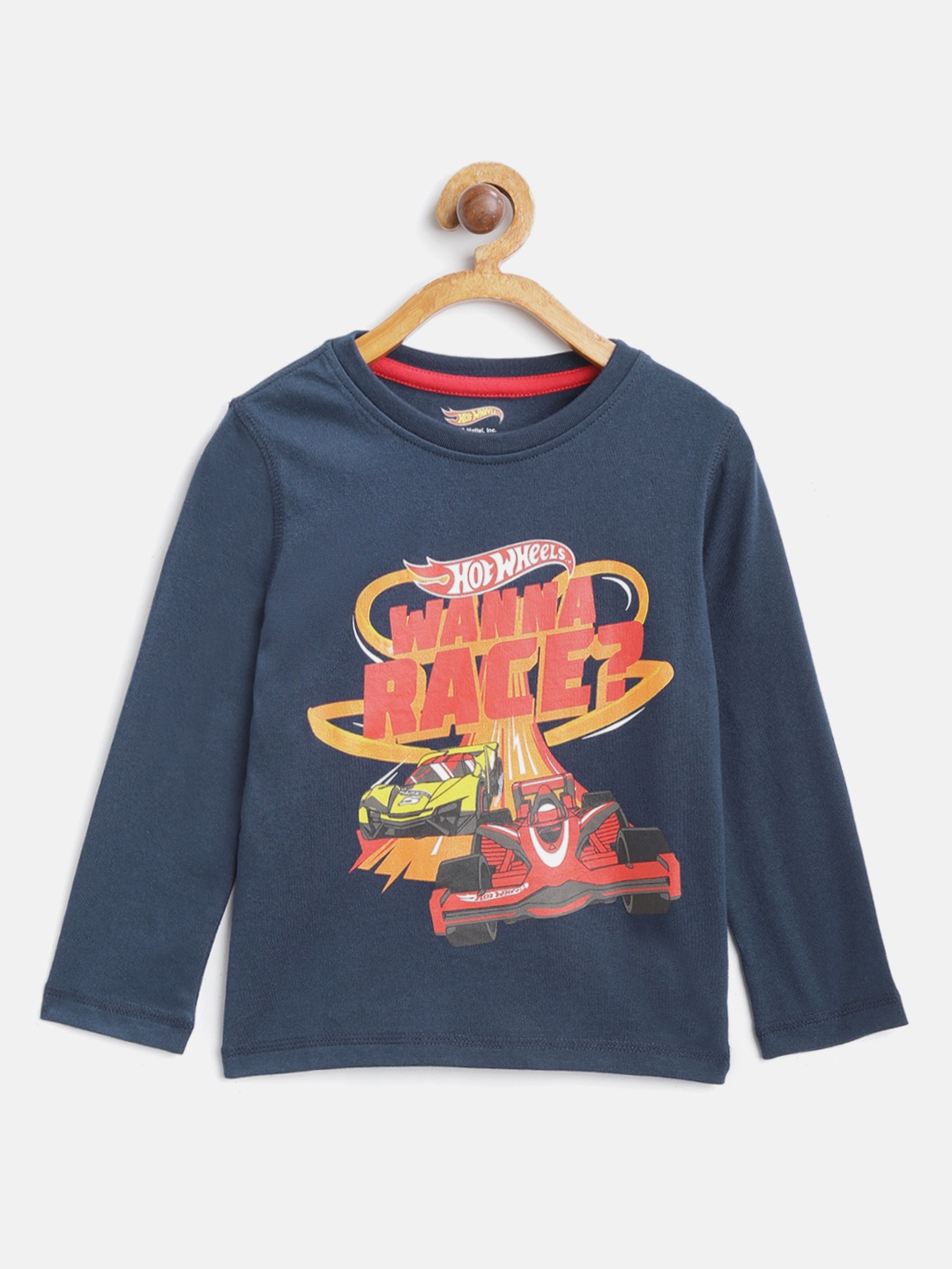 

toothless Boys Navy Blue & Red Hot Wheels Printed Round Neck T-Shirt
