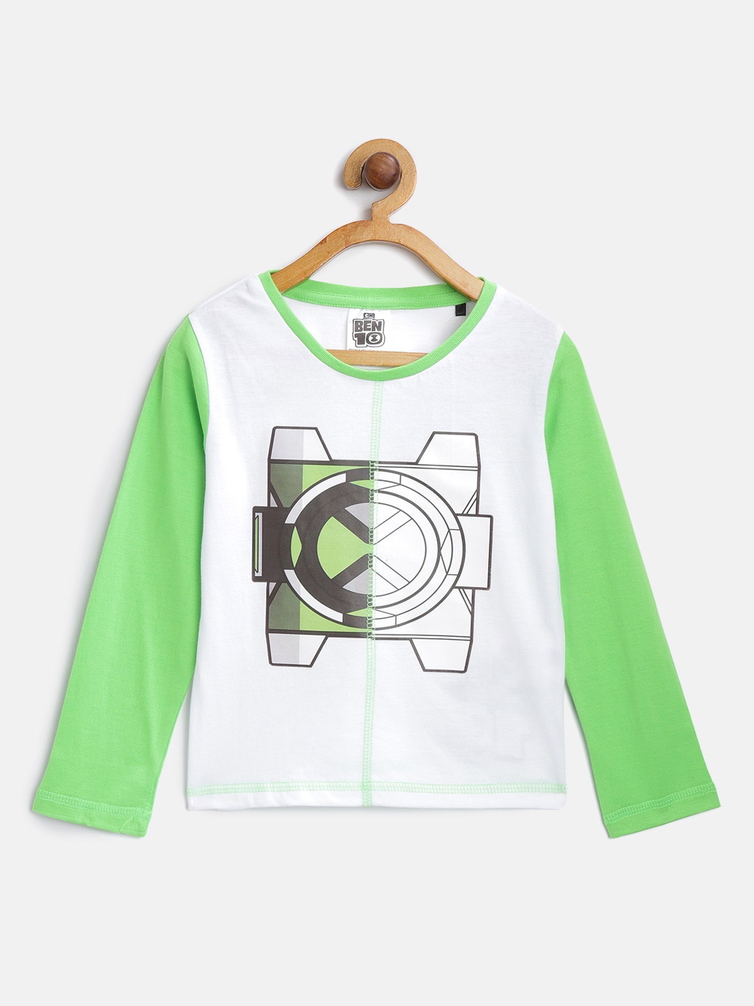 

toothless Boys White & Green Printed Ben 10 Round Neck T-shirt