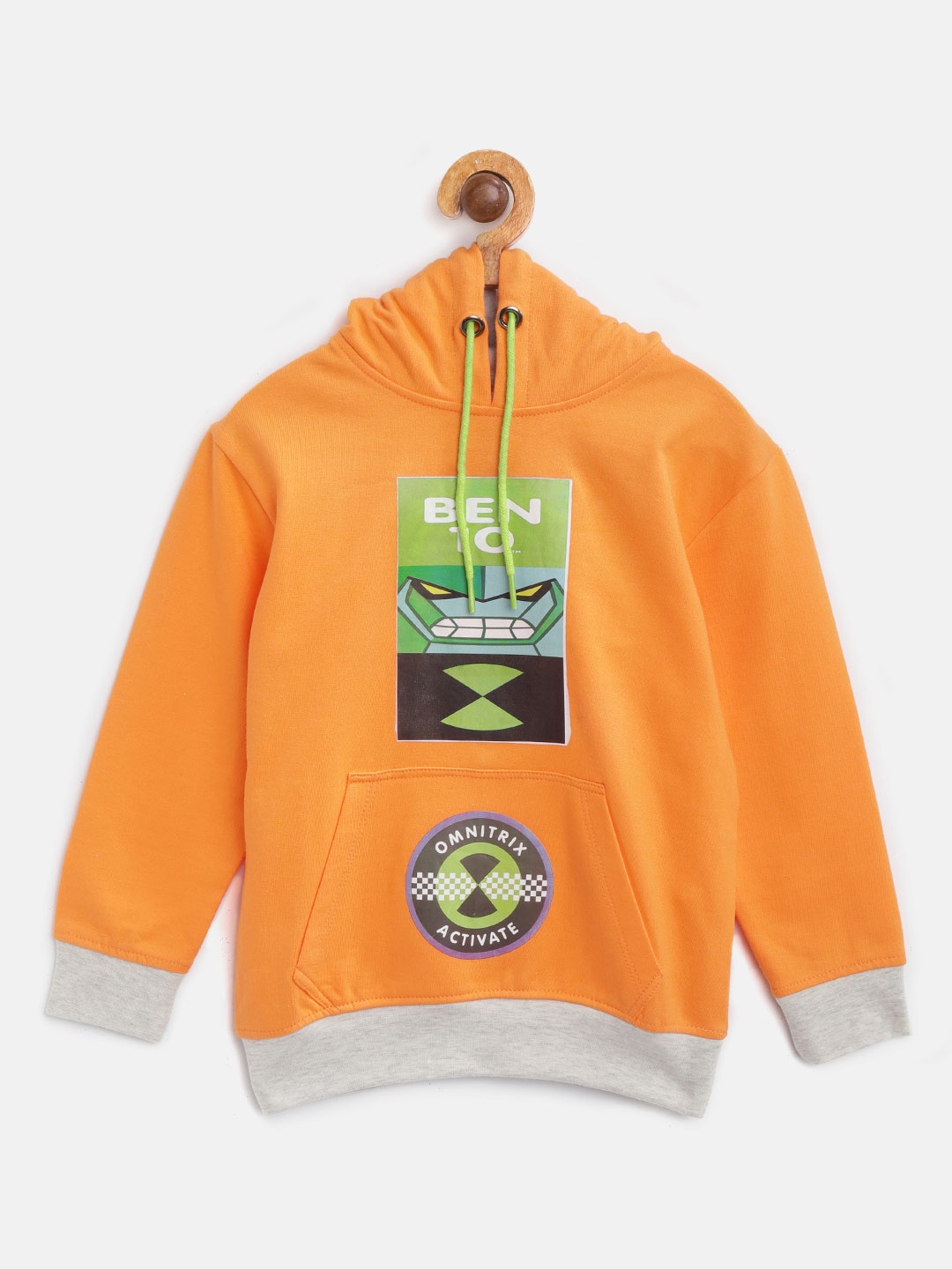 

toothless Boys Orange Ben 10 Toothless Printed Hooded Sweatshirt