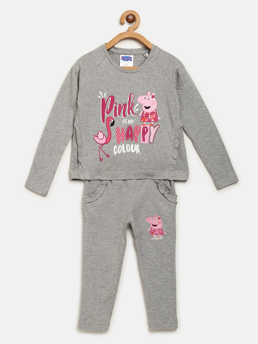 

toothless Girls Grey Melange Printed T-shirt with Pyjamas