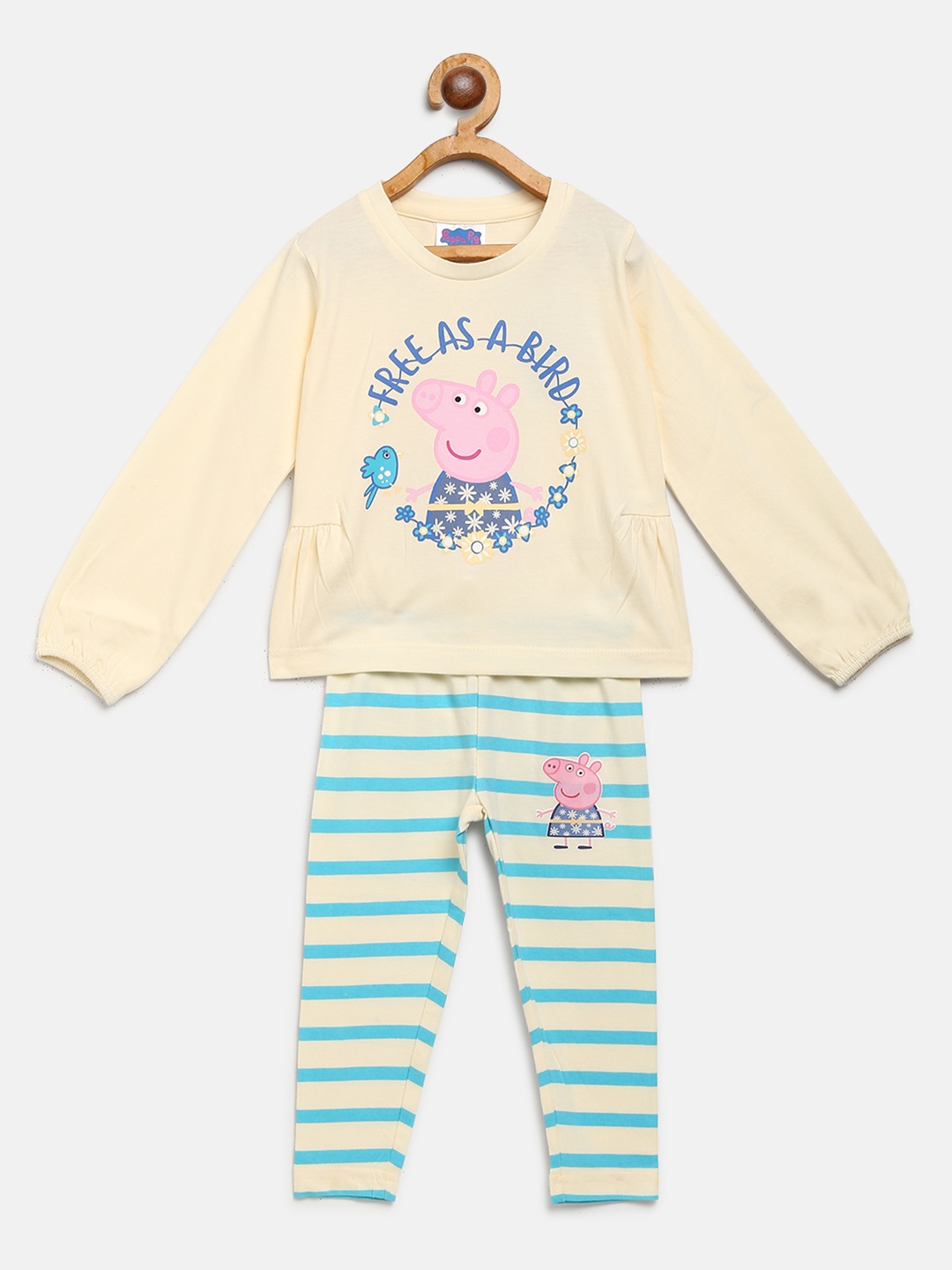 

toothless Girls Cream-Coloured & Blue Peppa Pig Printed Top with Leggings