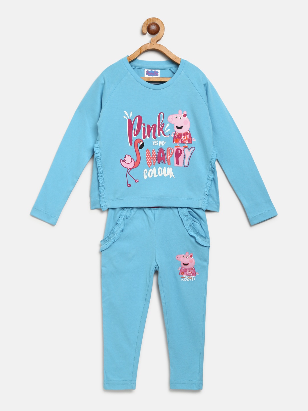 

toothless Girls Blue Peppa Pig Printed Top with Pyjamas