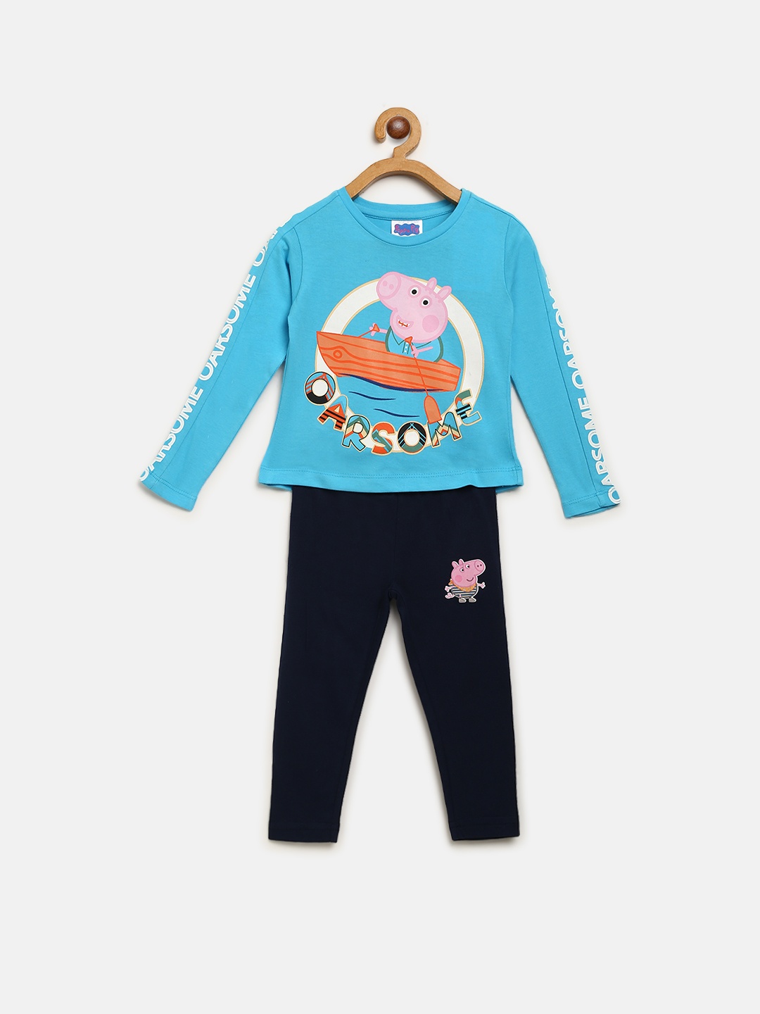 

toothless Girls Blue Printed T-shirt with Solid Pyjamas
