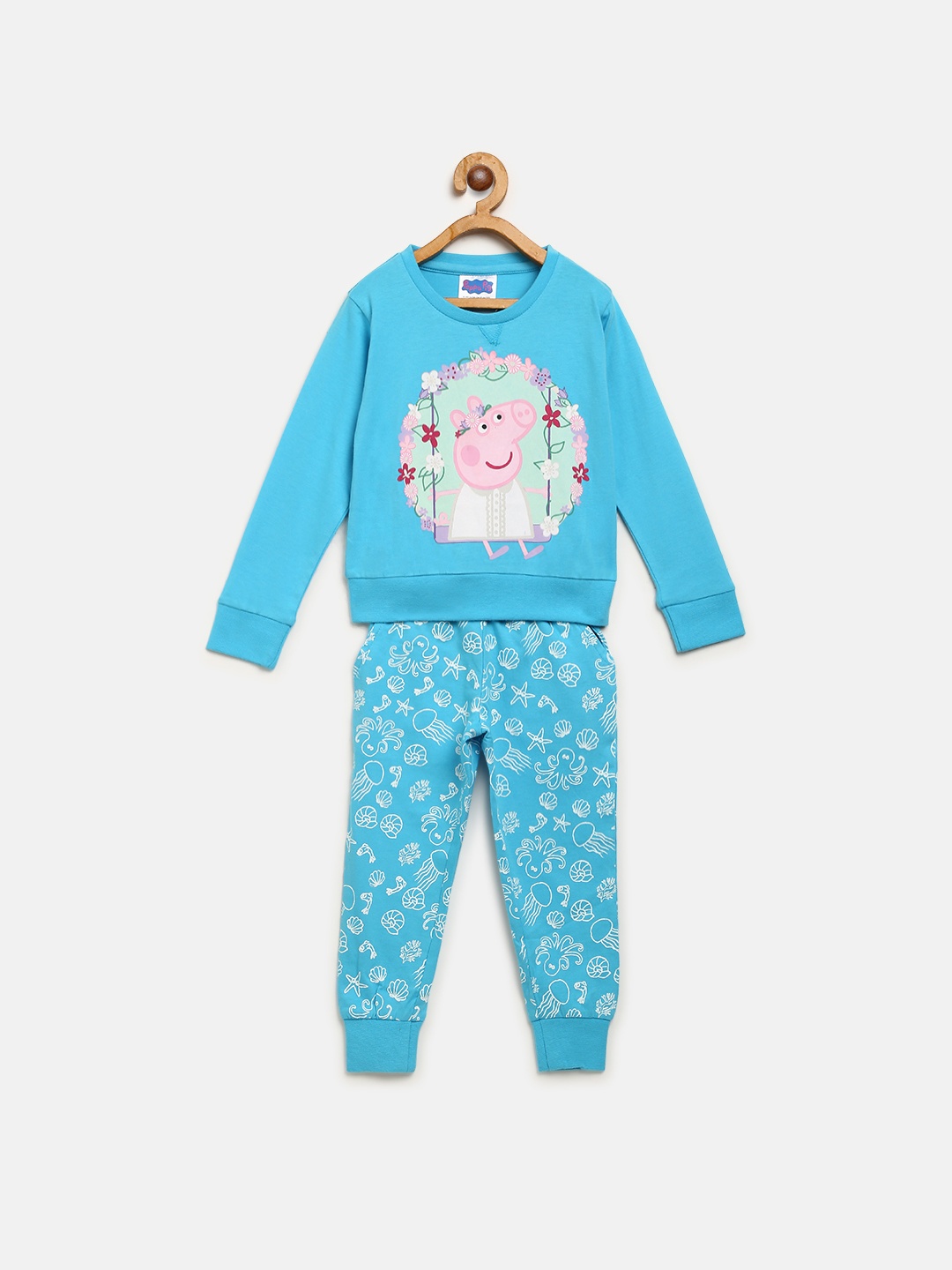 

toothless Girls Blue Peppa Pig Printed T-shirt with Pyjamas