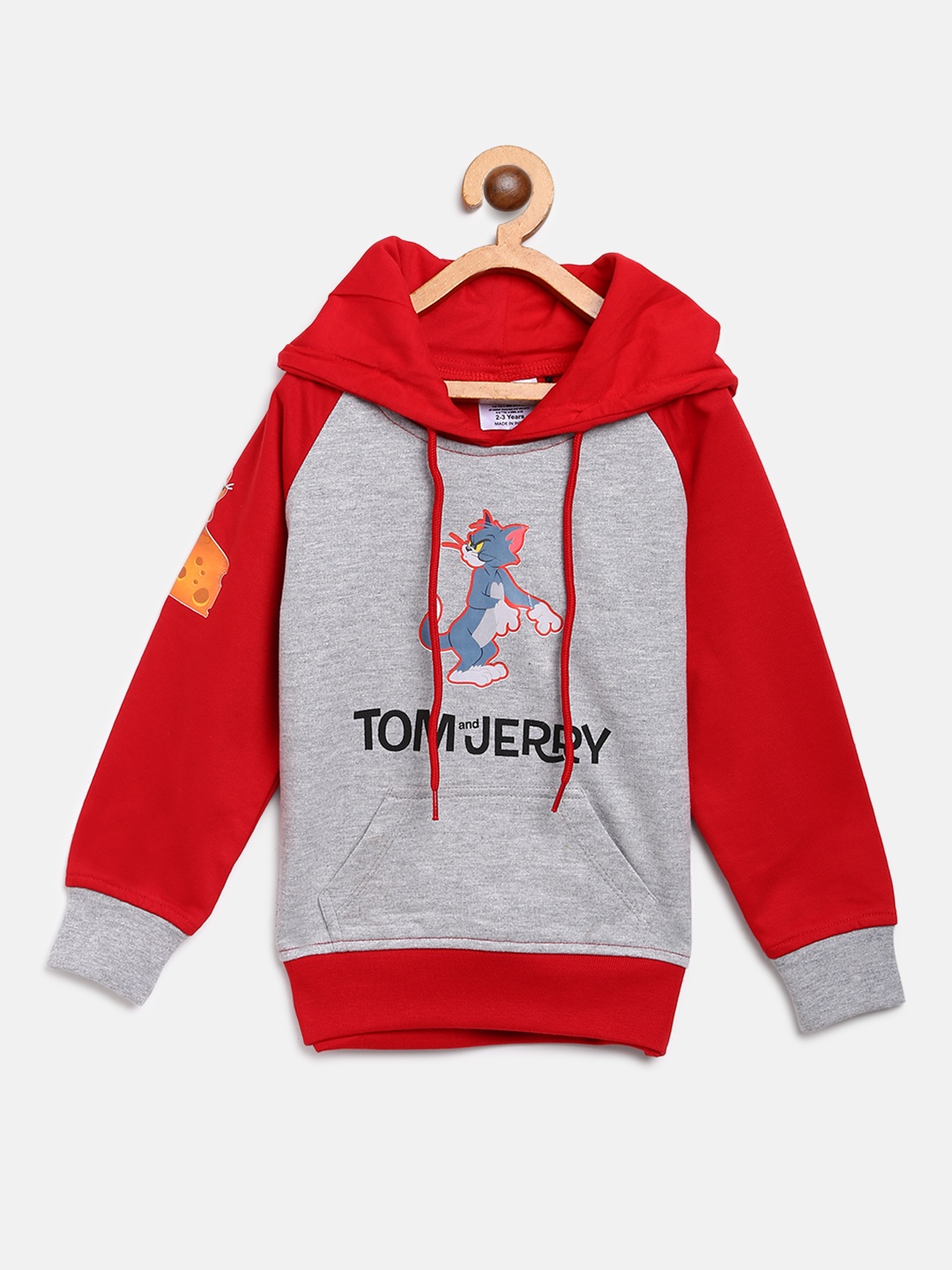 

Tom & Jerry Boys Grey Melange & Red Printed Sweatshirt