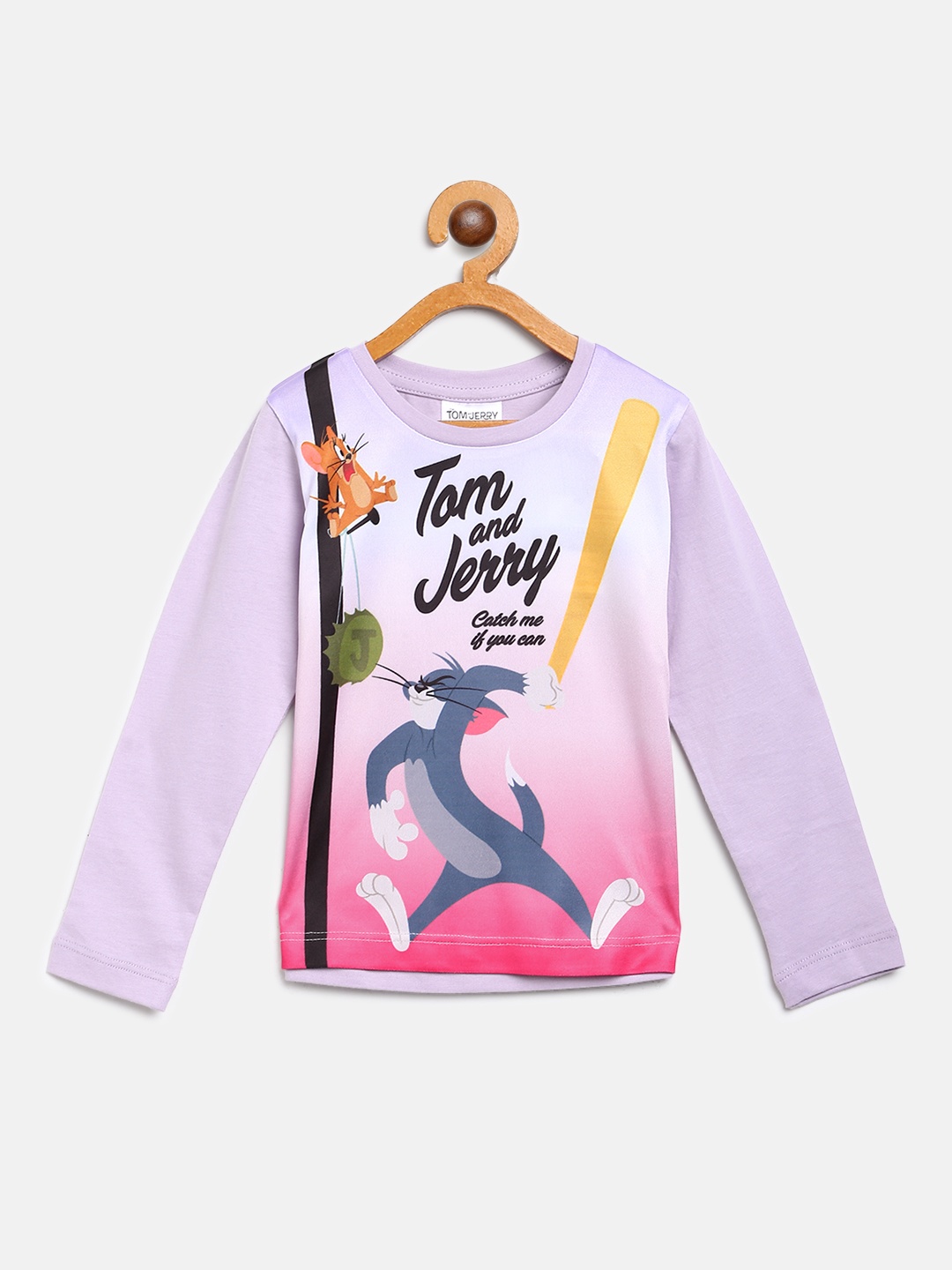 

toothless Girls Lavender & Pink Tom & Jerry Printed Pure Cotton Top