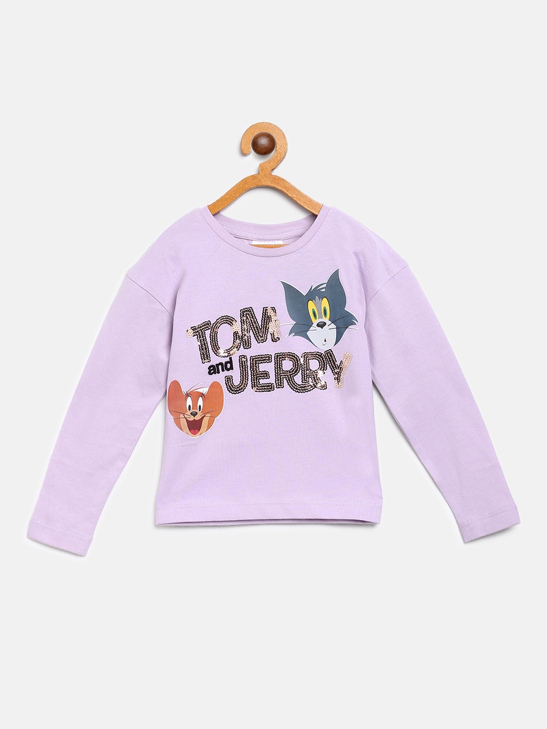 

toothless Girls Lavender Tom & Jerry Printed T-shirt