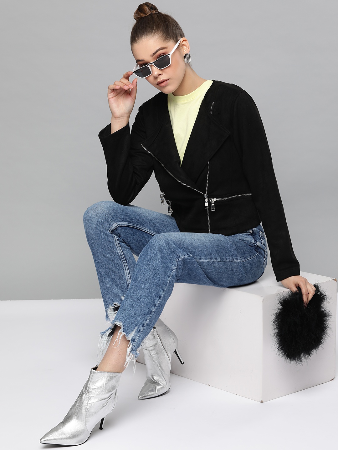 

Harpa Women Black Solid Asymmetric Closure Tailored Jacket