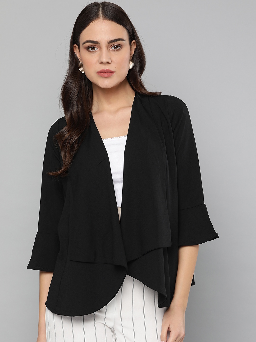 

Harpa Women Black Solid Waterfall Shrug