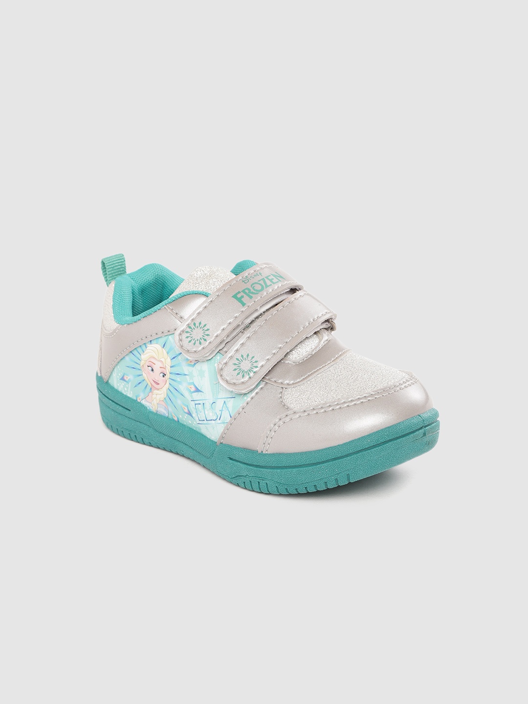 

toothless Girls Silver-Toned & Sea Green Printed Frozen Sneakers