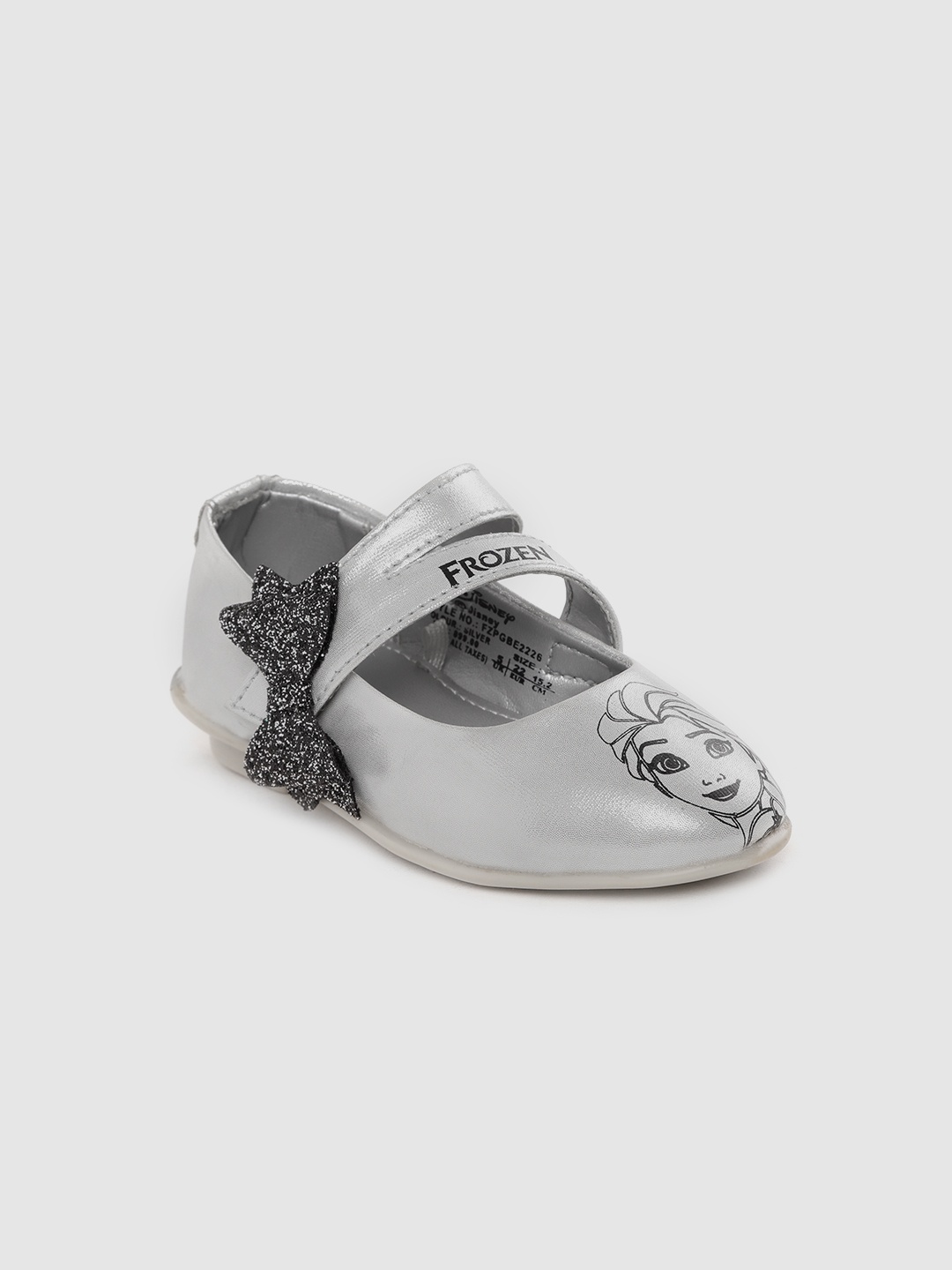

toothless Girls Silver-Toned & Black Frozen Printed Mary Janes