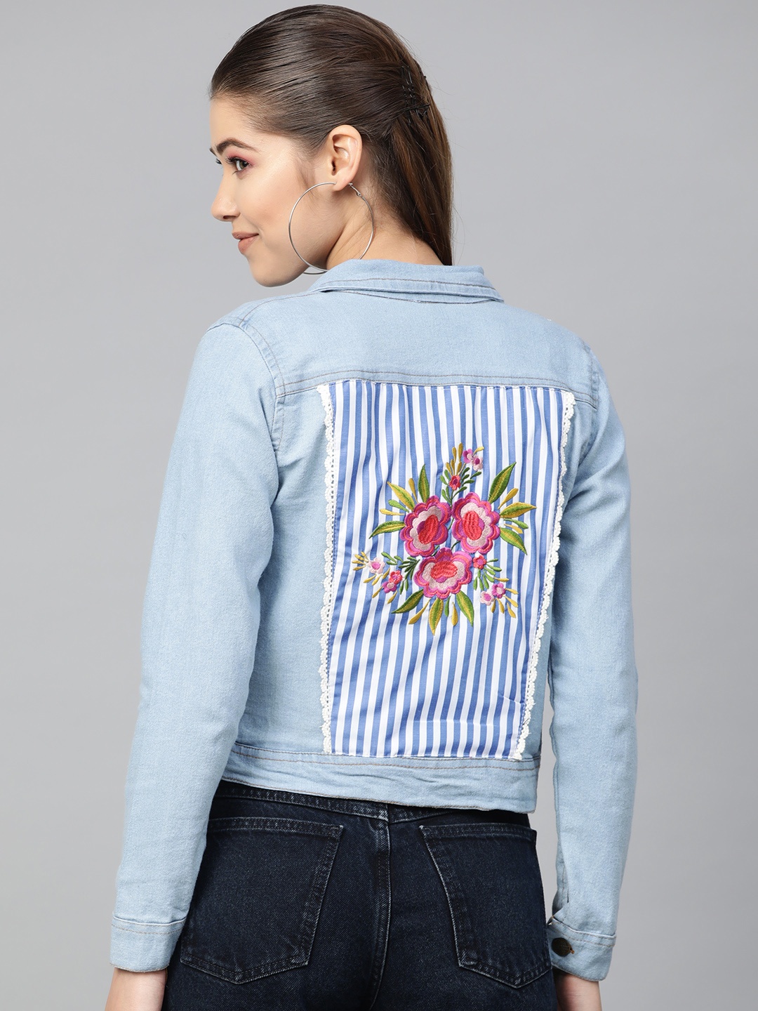 

Bhama Couture Women Blue Washed Denim Jacket