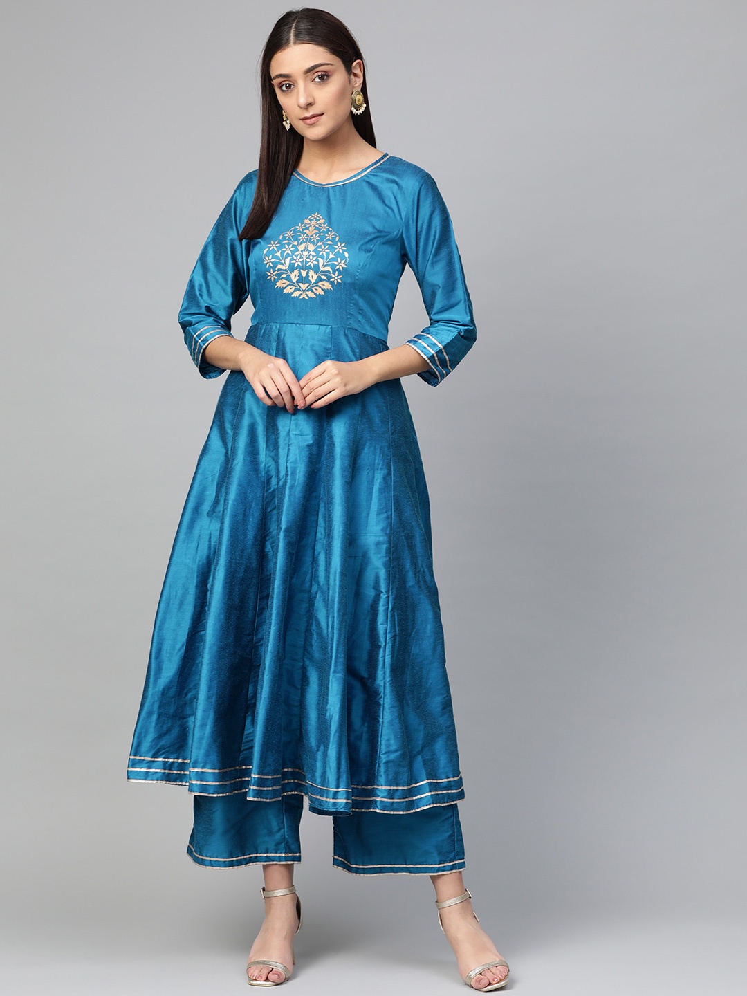 

Bhama Couture Women Blue Yoke Design Silk Kurta with Palazzos