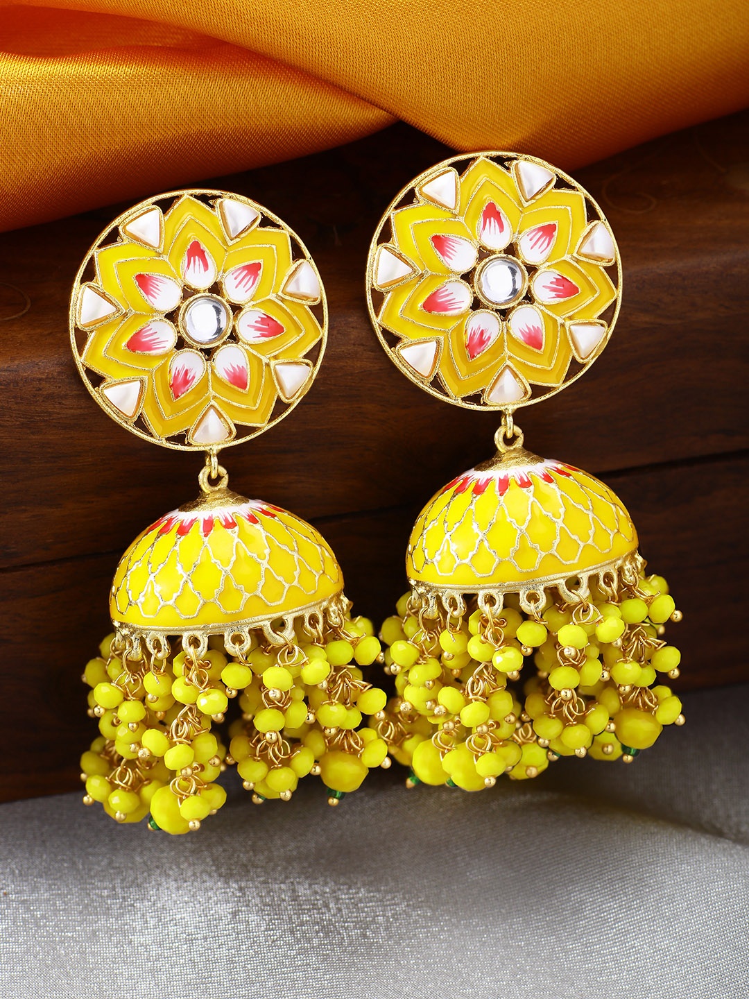 Peora Gold-Toned & Yellow Floral Jhumkas