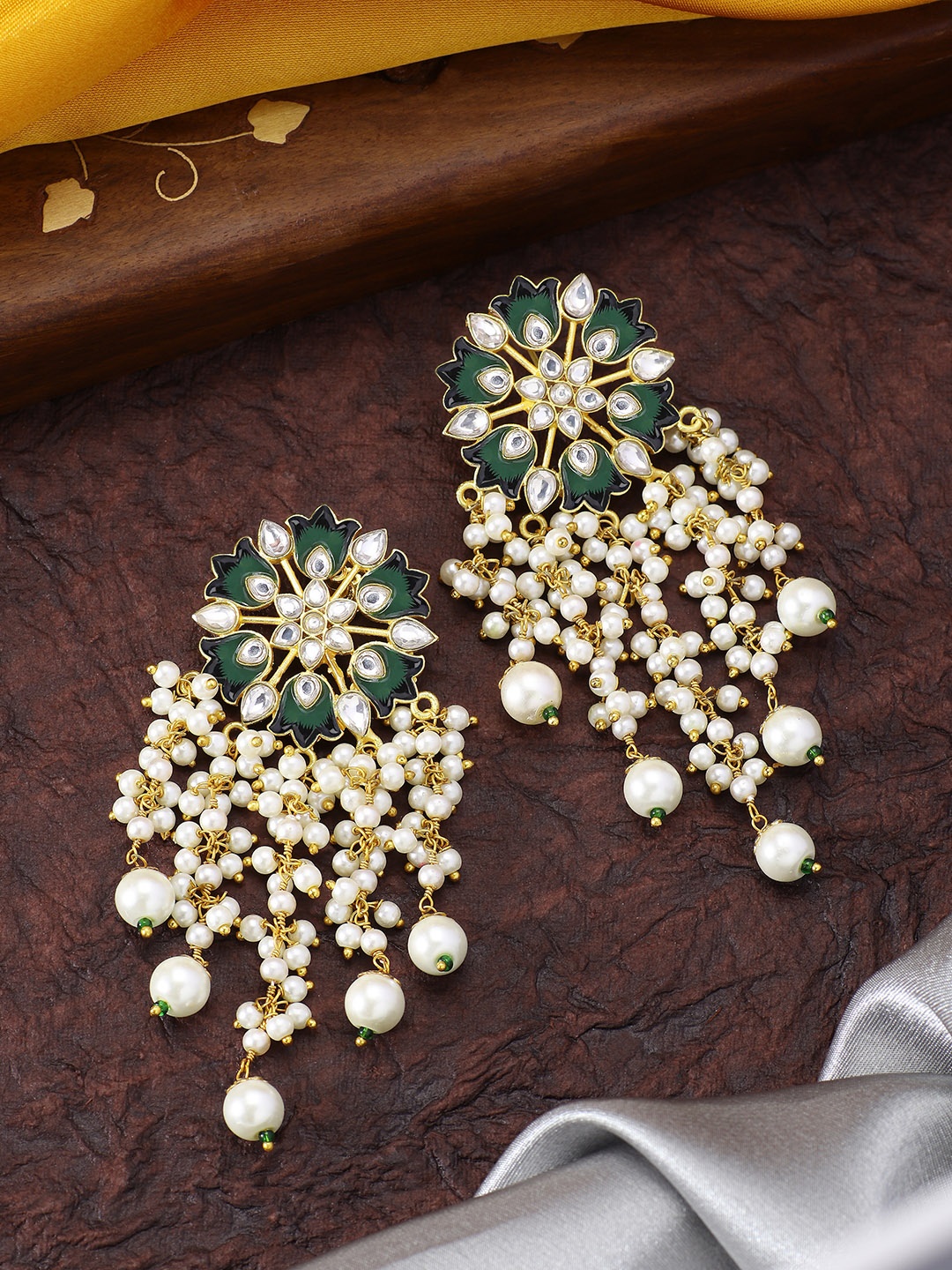 

Peora Gold-Plated & White Kundan Drop Earrings