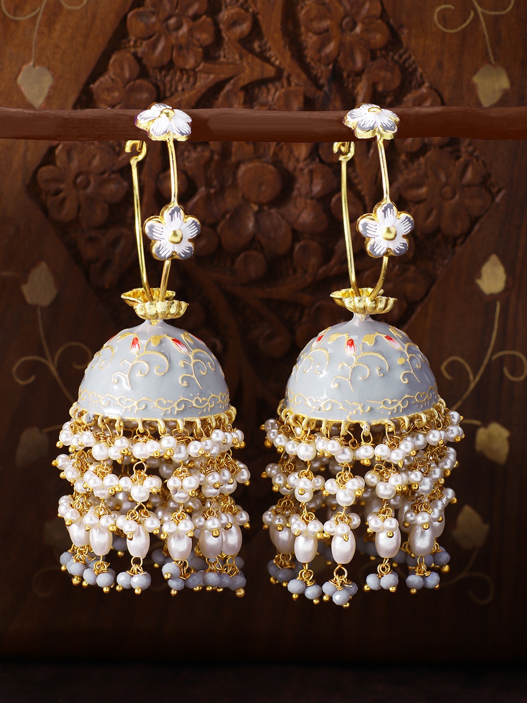 

Peora Gold-Plated & Blue Dome Shaped Jhumkas