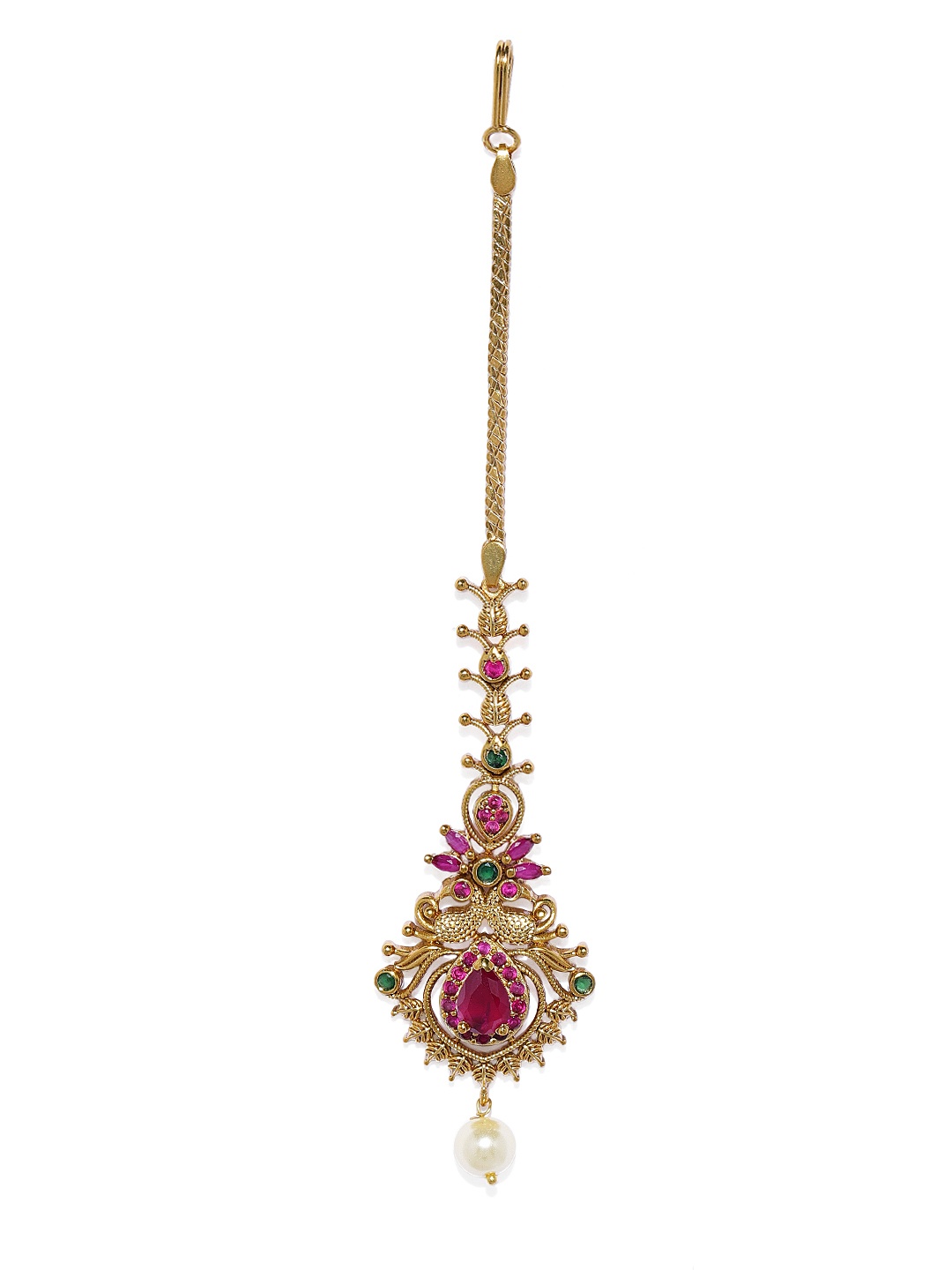 

Peora Pink & Gold-Toned 18K Matte Gold Finish Maang Tikka