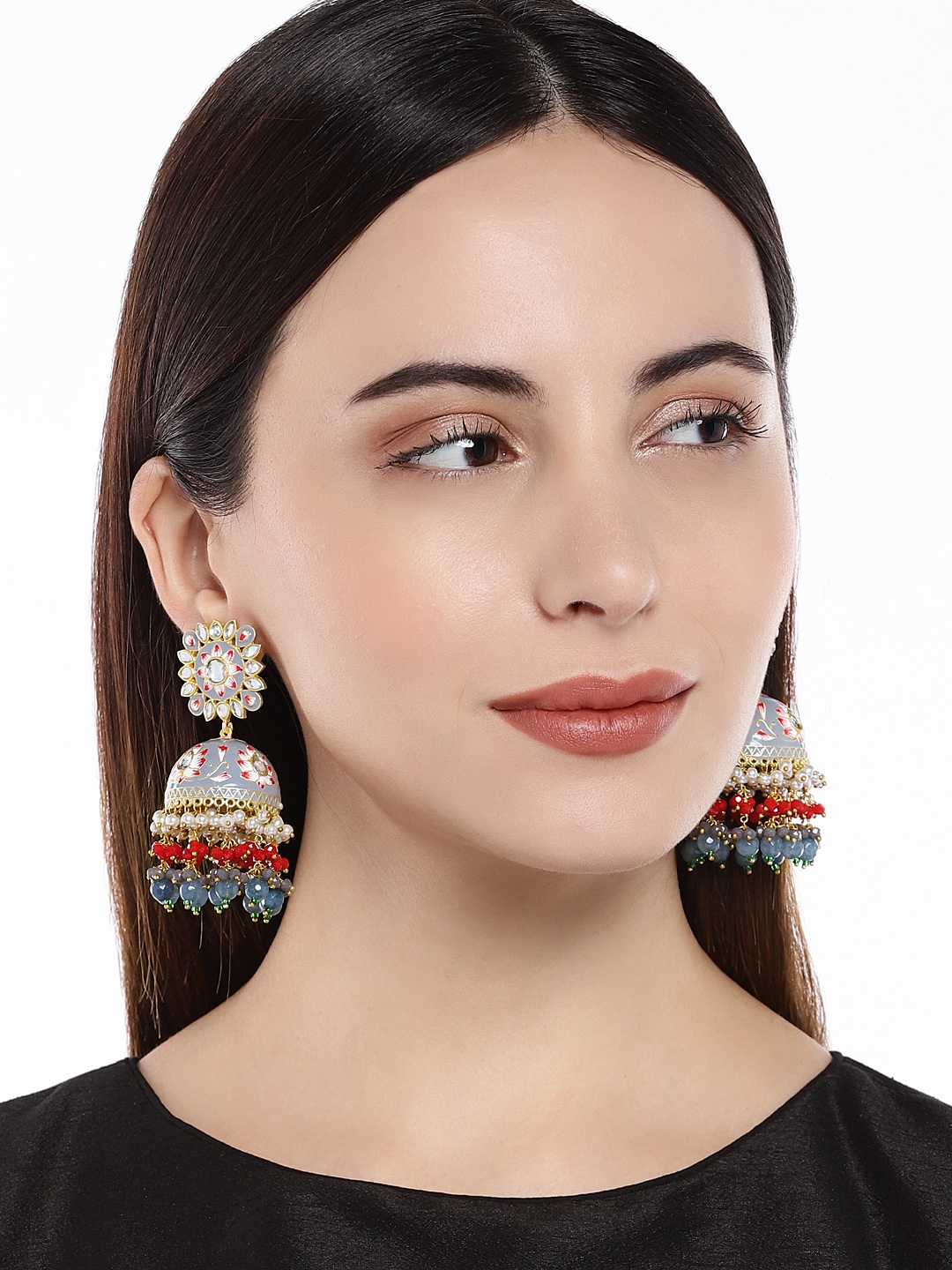 

Peora Gold-Toned & Blue Coloured Dome Shaped Jhumkas