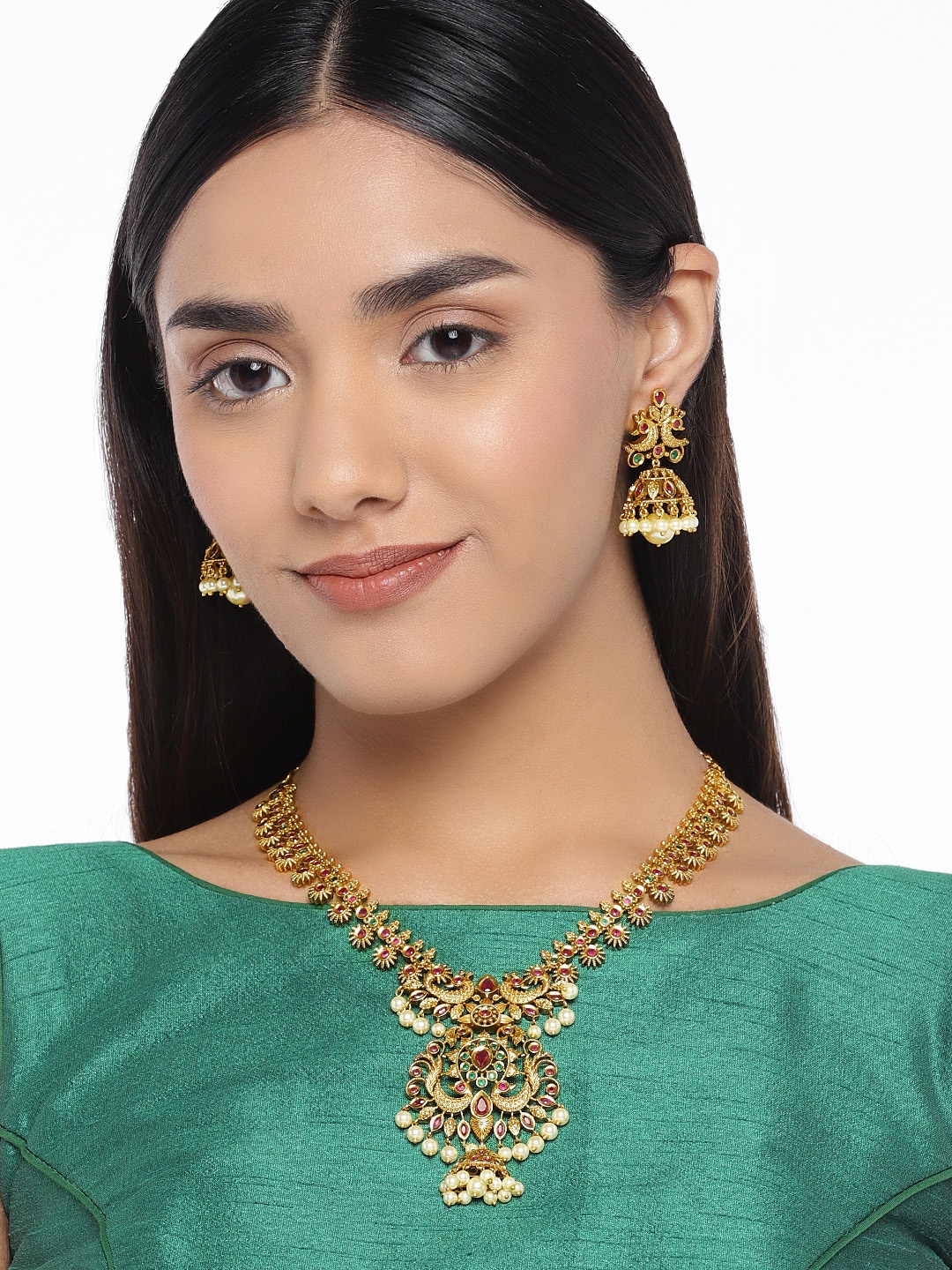 

Peora Gold-Plated Peacock Design CZ Stone-Studded Jewellery Set