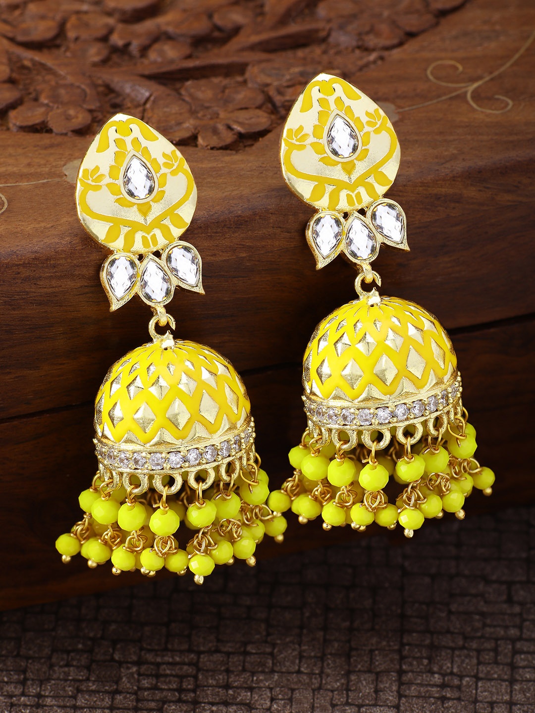 

Peora Gold-Plated & Yellow Dome Shaped Jhumkas