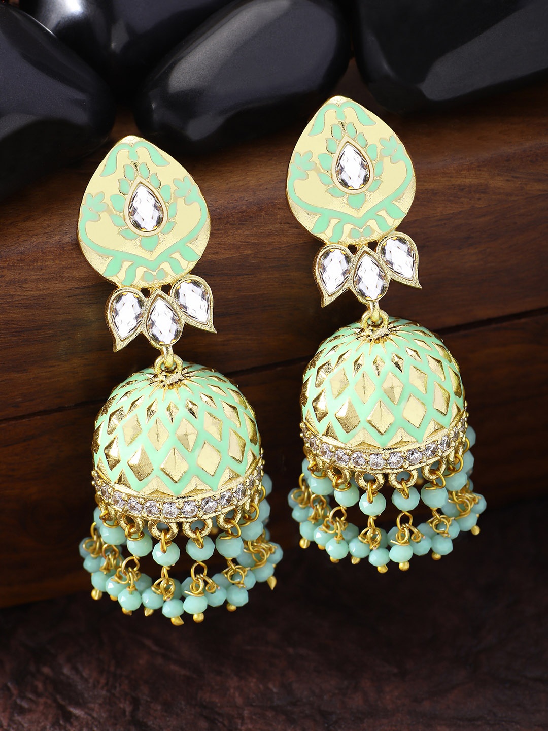 

Peora Gold-Plated & Green Dome Shaped Jhumkas