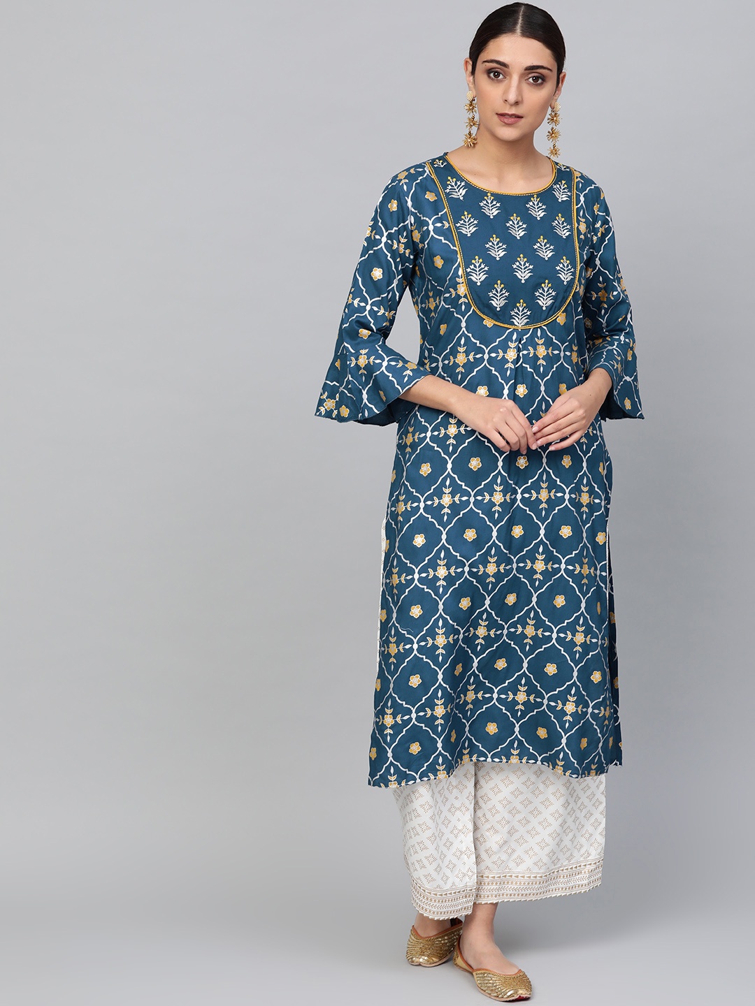 

Anubhutee Women Teal Blue & White Printed Kurta with Palazzos