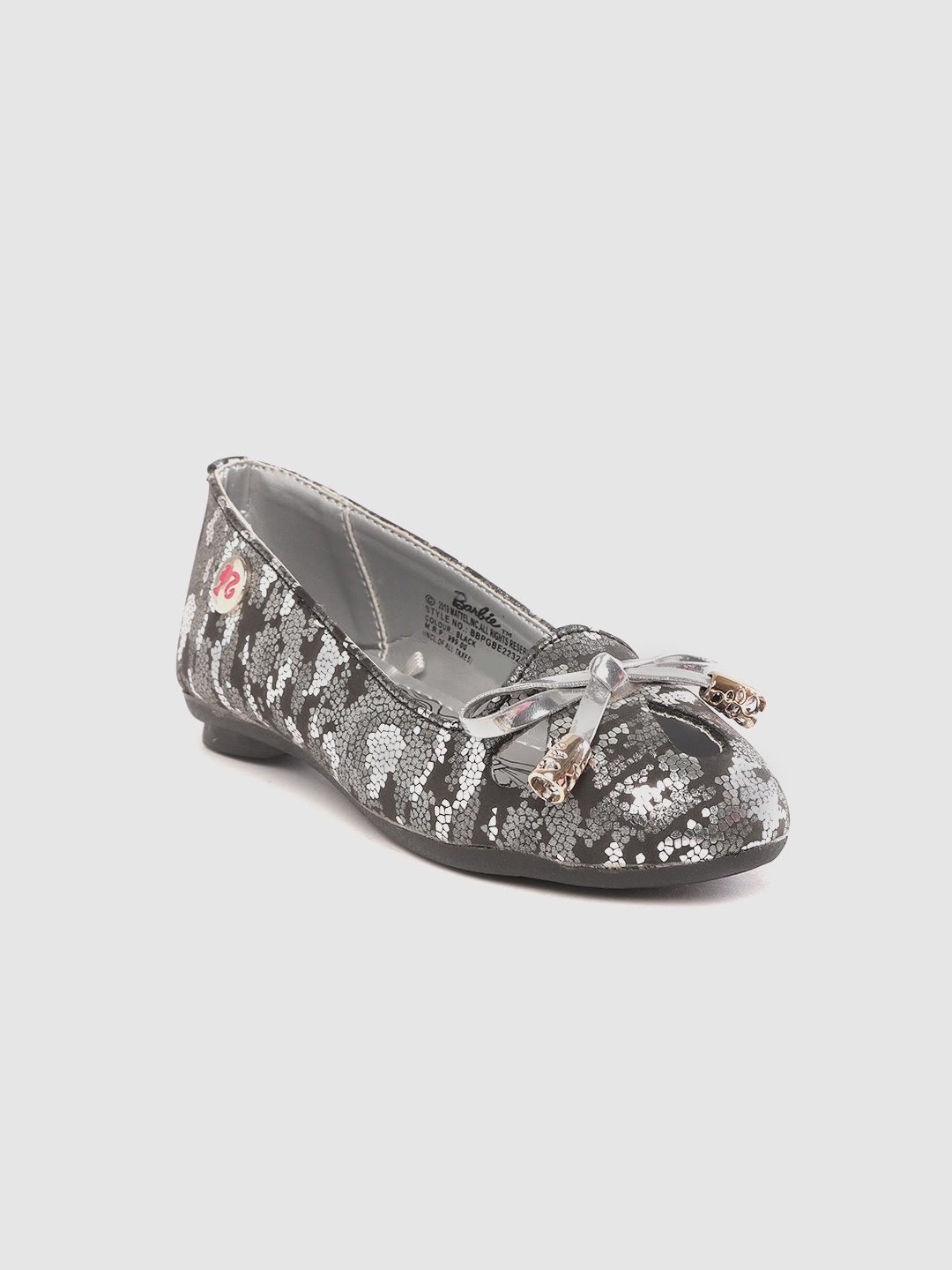 

toothless Girls Black & Gunmetal Toned Printed Ballerinas