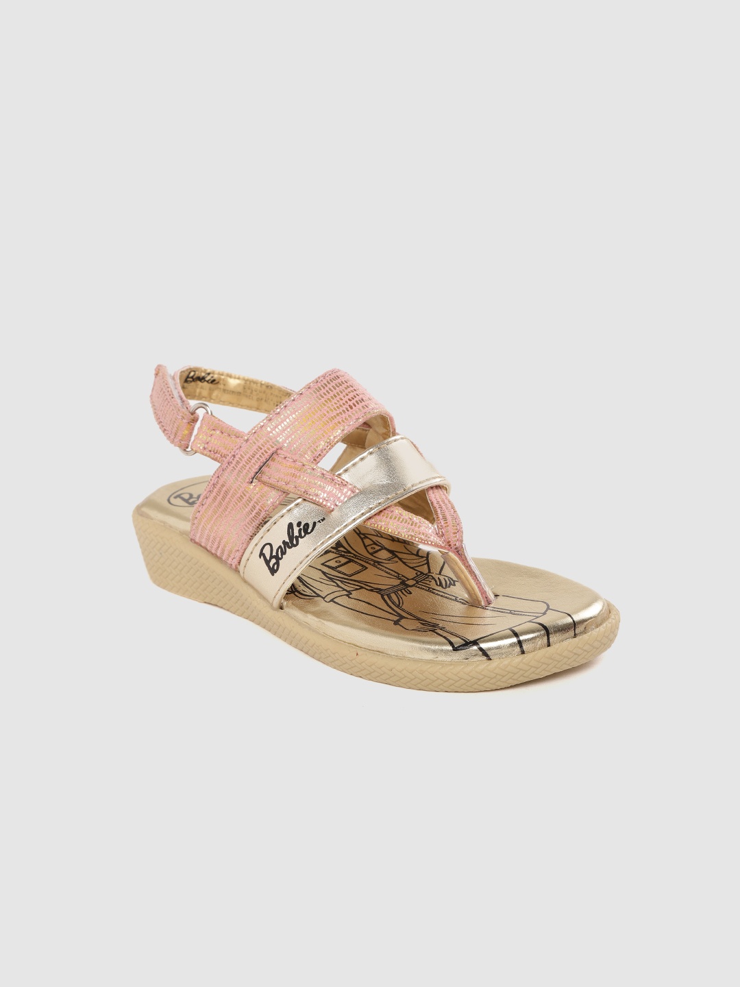 

toothless Girls Pink & Rose Gold-Toned Printed Open-Toe Flats